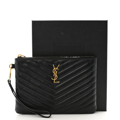 Saint Laurent Calfskin Matelasse Chevron Monogram A5 Wristlet Black 9 of 9