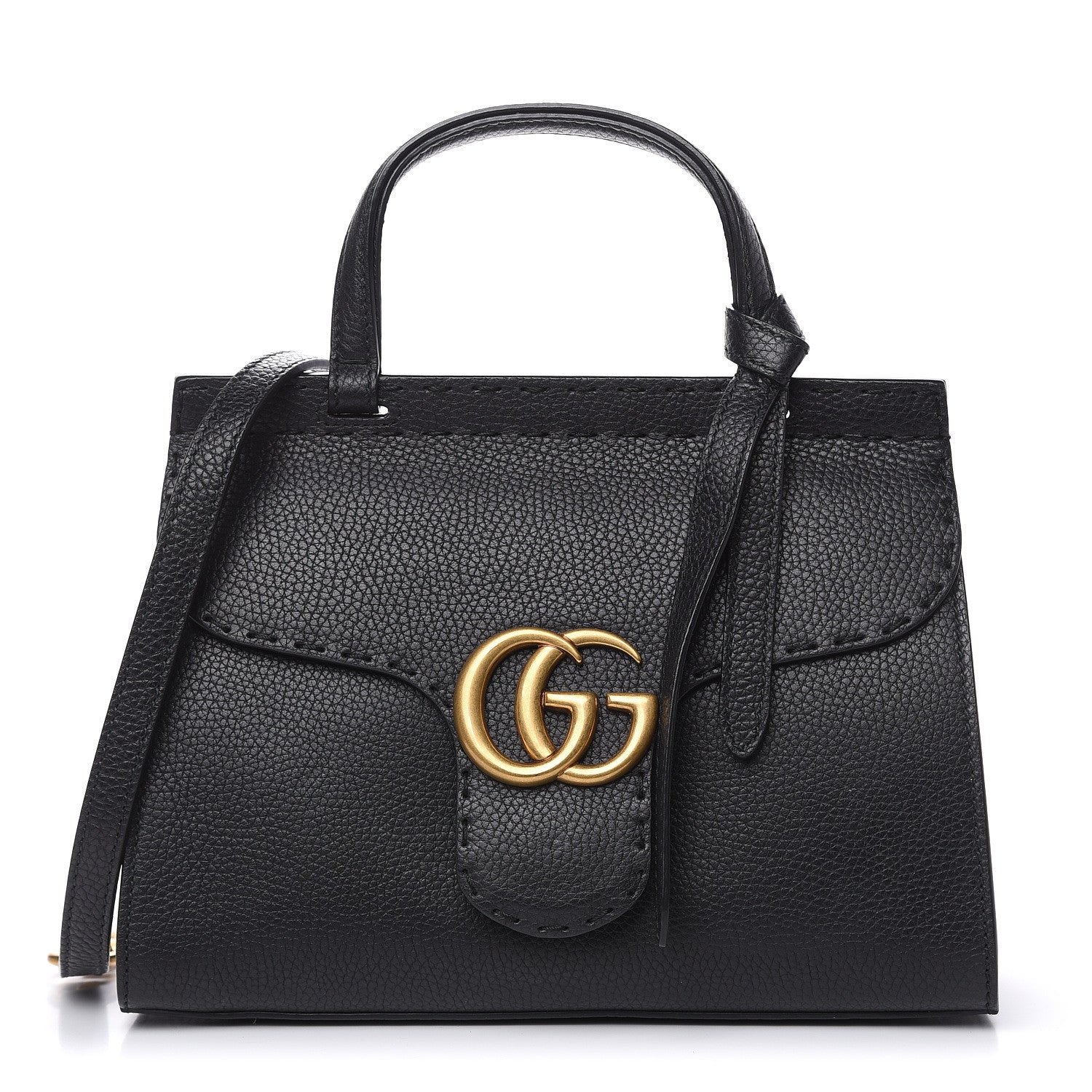 Gucci Calfskin Mini GG Marmont Top Handle Bag Black 1 of 10
