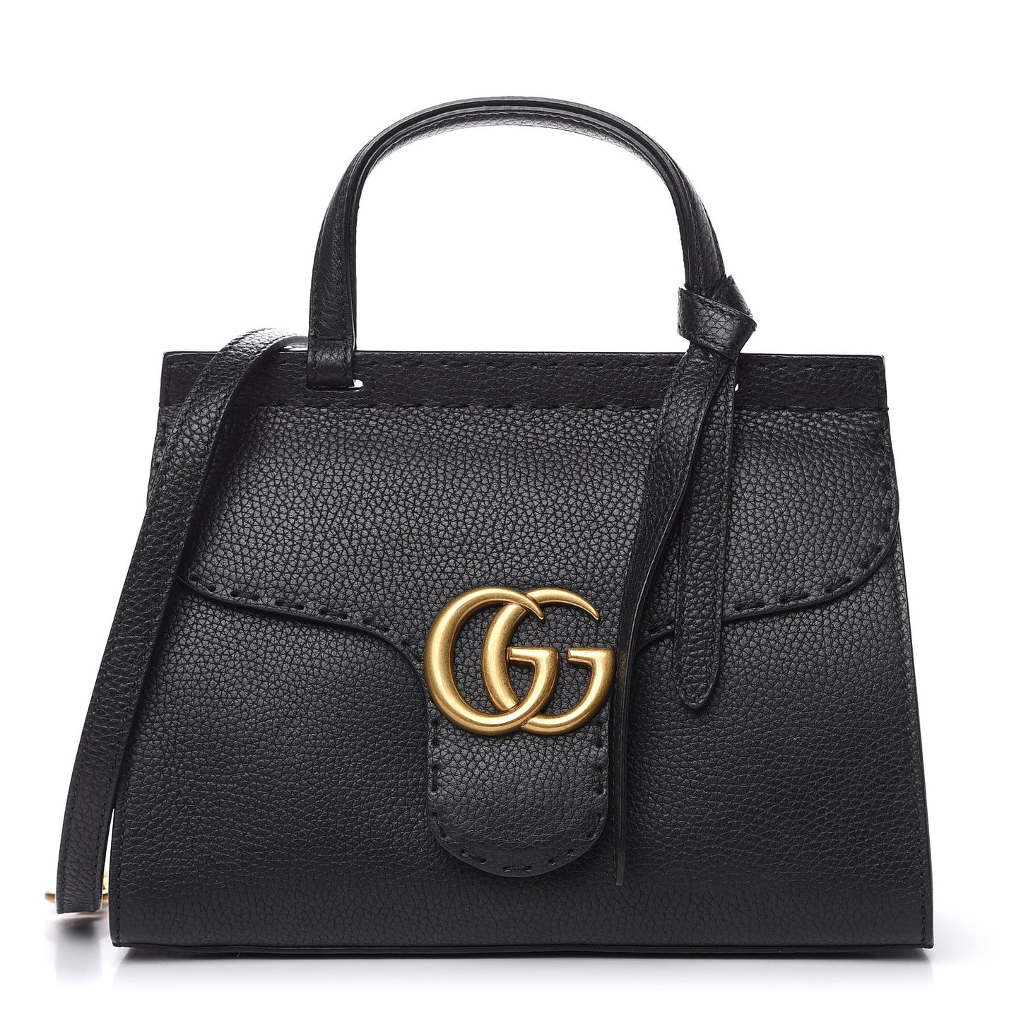 Calfskin Mini GG Marmont Top Handle Bag Black