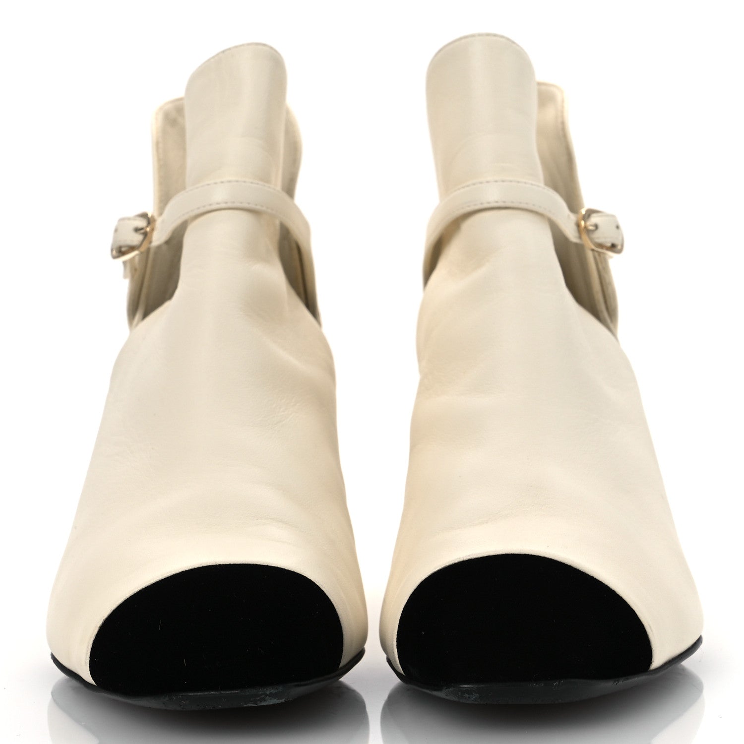Chanel Lambskin Velvet Cap Toe Short Ankle Boots 37 White 1682076
