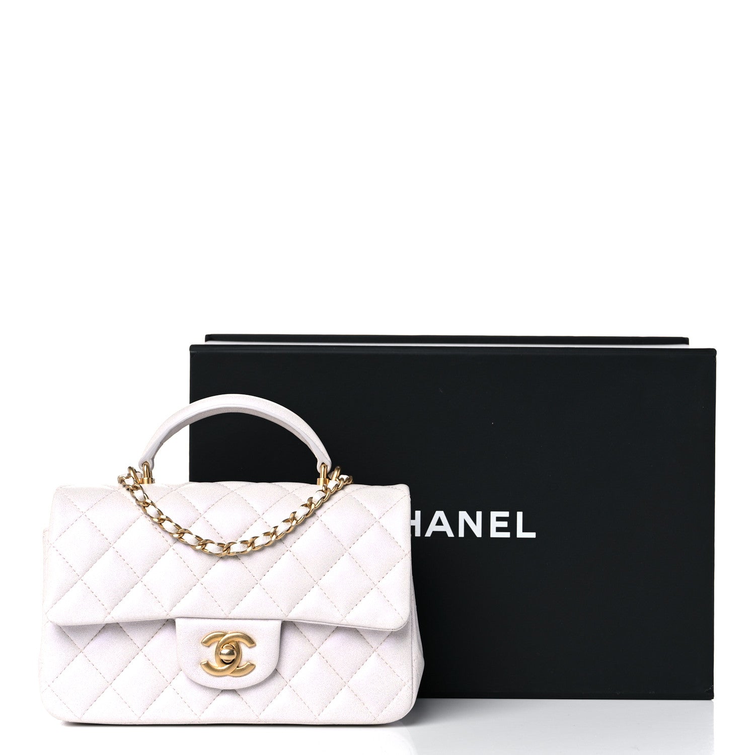 Chanel Iridescent Lambskin Quilted Mini Top Handle Rectangular Flap White 10 of 10