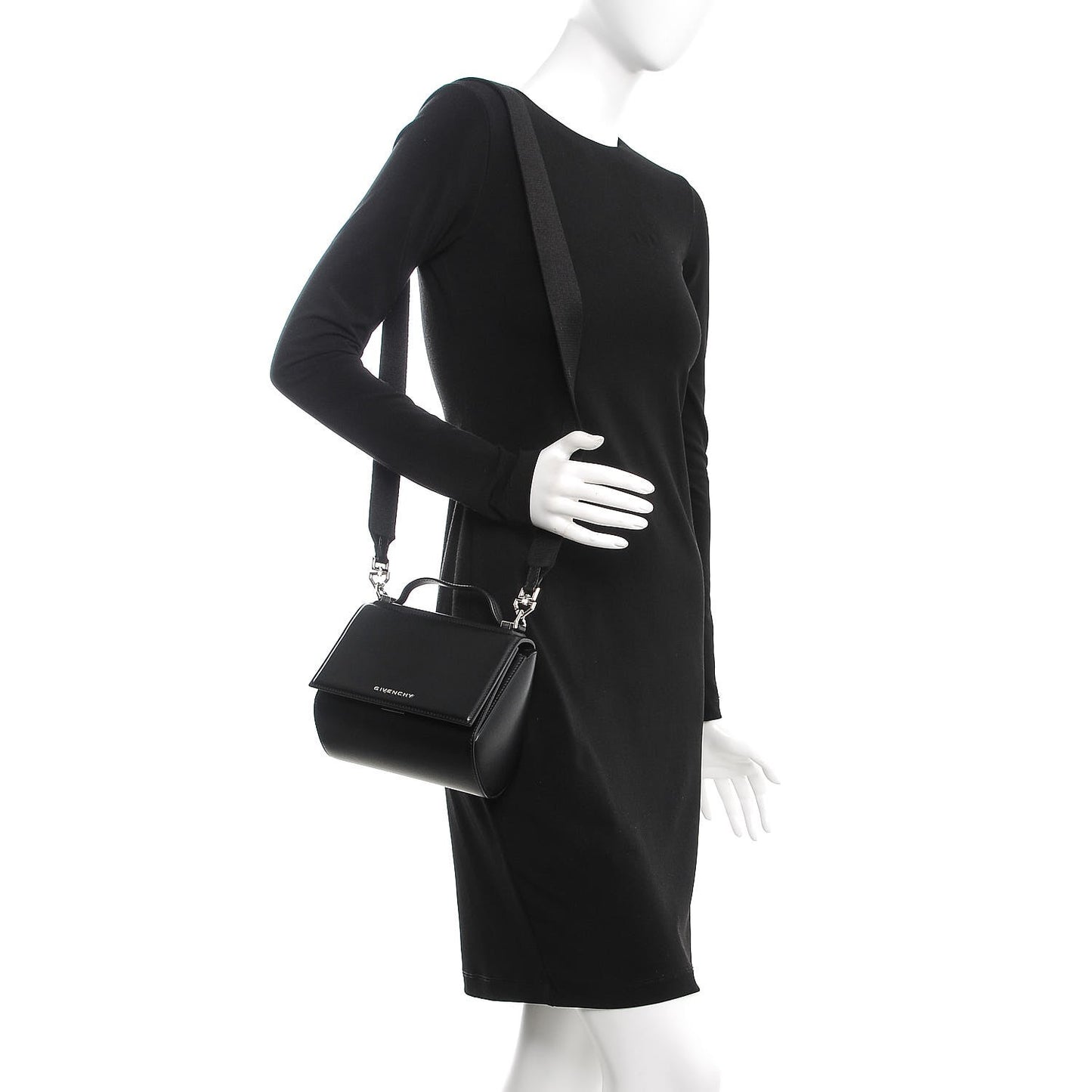 Calfskin Mini Pandora Box Logo Strap Crossbody Bag Black