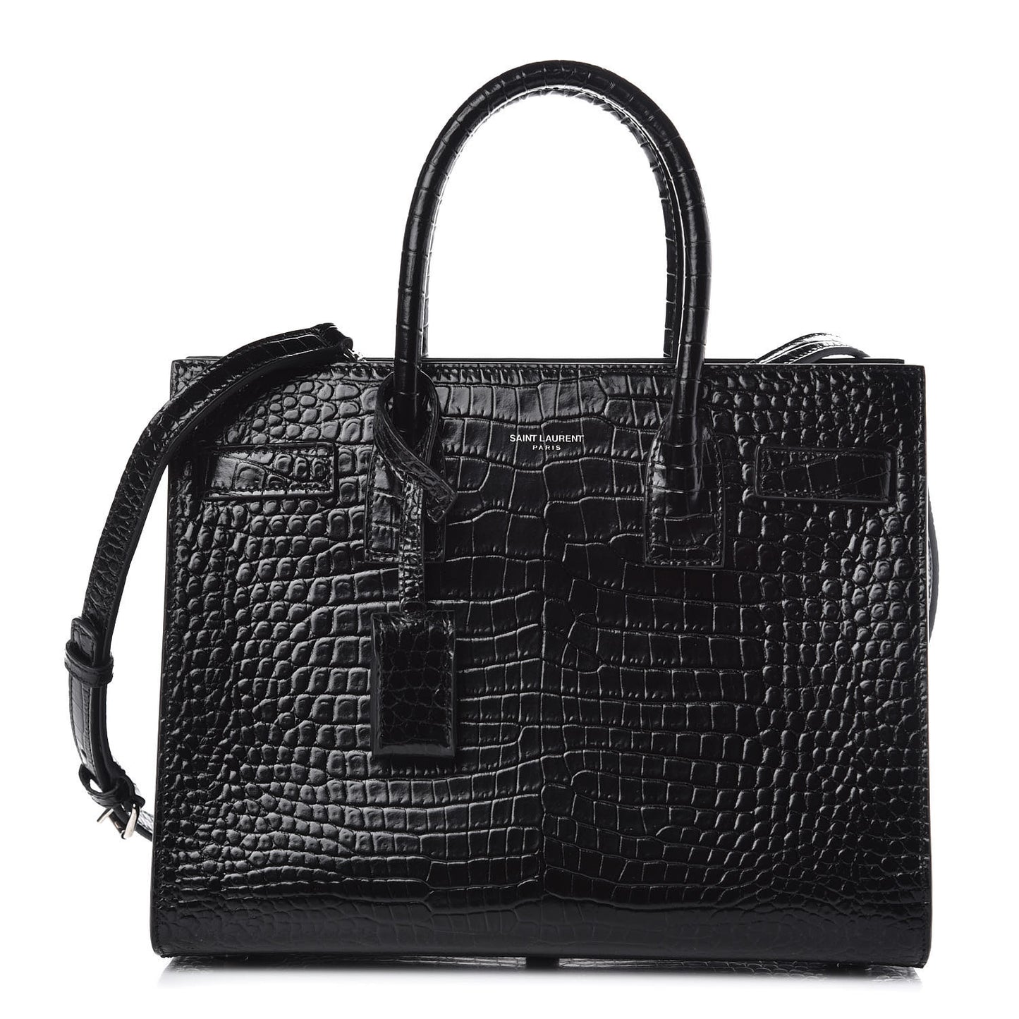Calfskin Crocodile Embossed Baby Sac De Jour Black