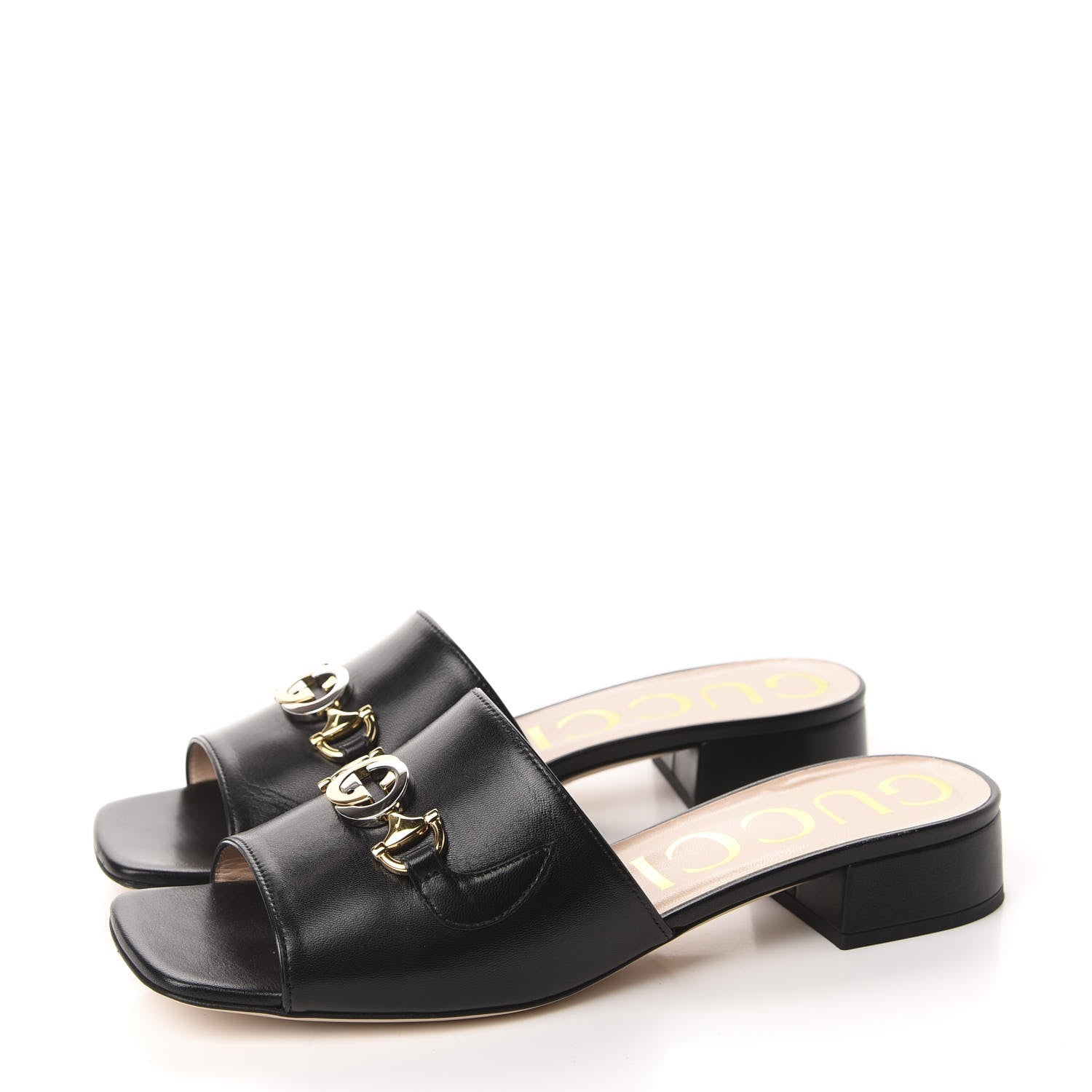 Gucci Malaga Kid Zumi Mid Heel Slide Sandals 38.5 Black 3 of 10