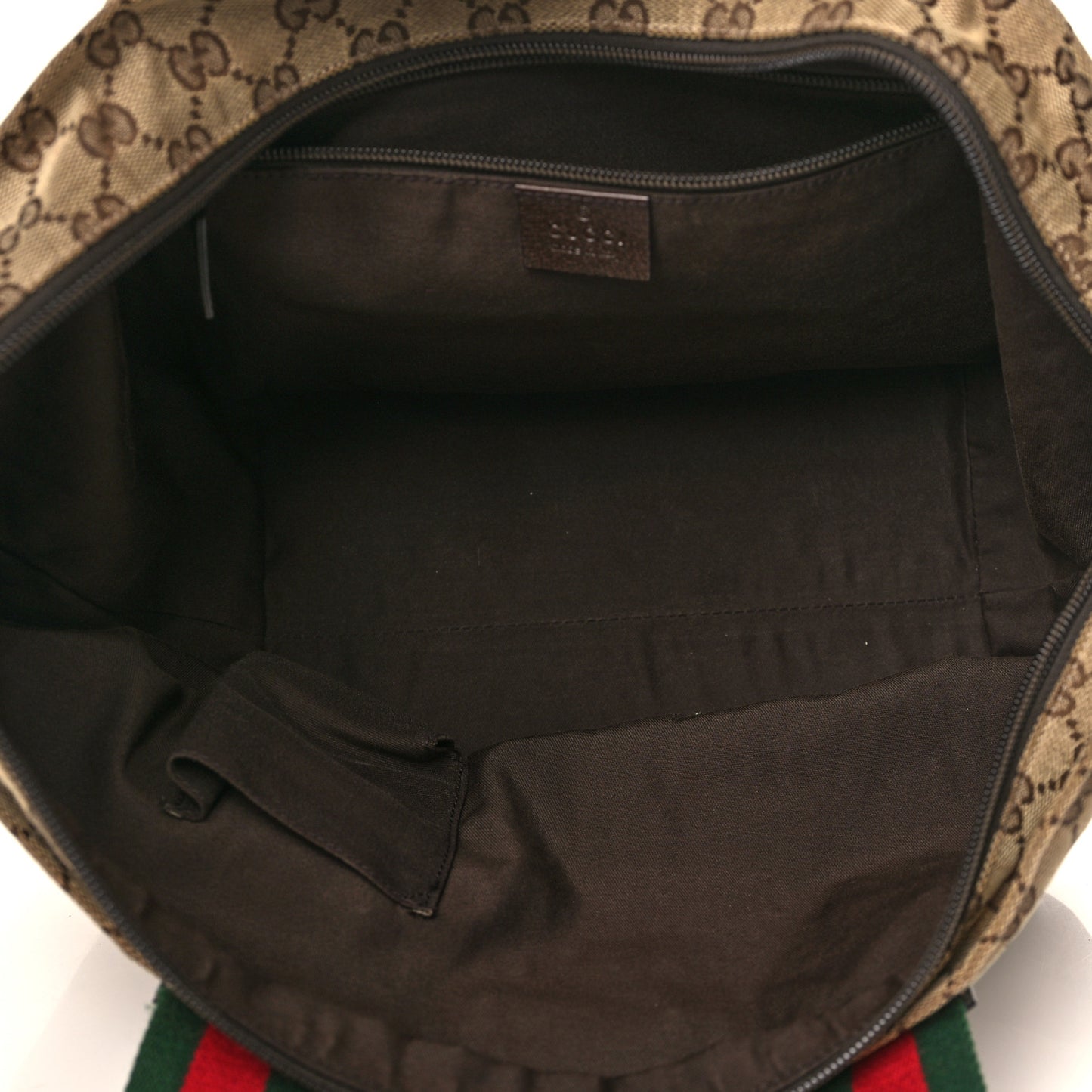 GG Monogram Medium Web Handle Bucket Tote Dark Brown