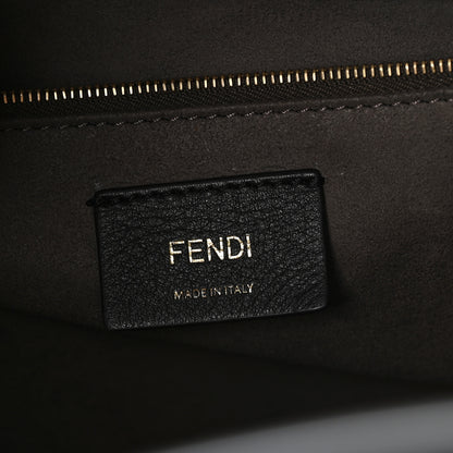 Fendi Glazed Fabric Vitello Century Plexiglass FF 1974 Stamp Patch Medium Runaway Shopper Tote Mogano Panna Black 6 of 12