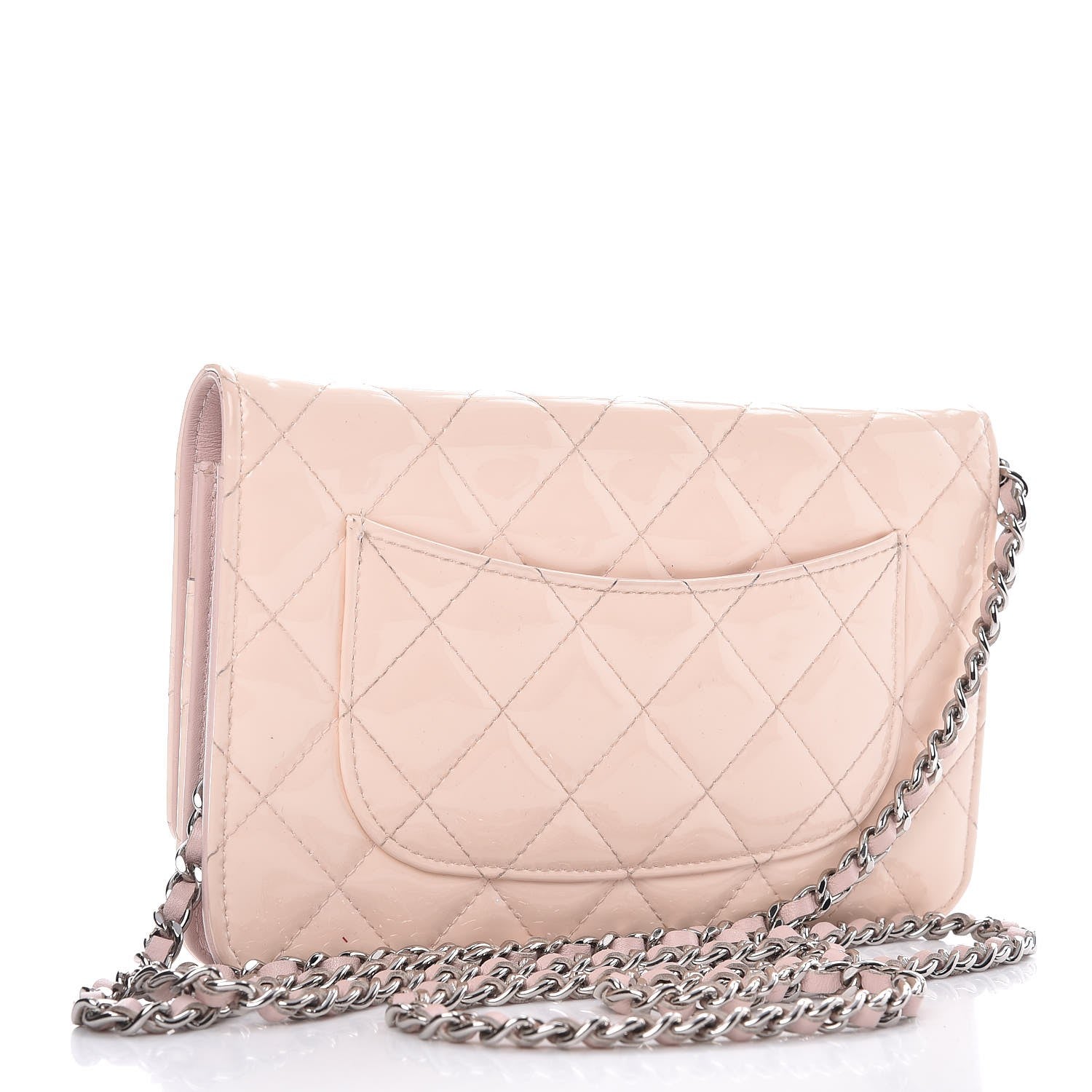 Chanel Patent Quilted Wallet On Chain WOC Light Pink 3 of 10