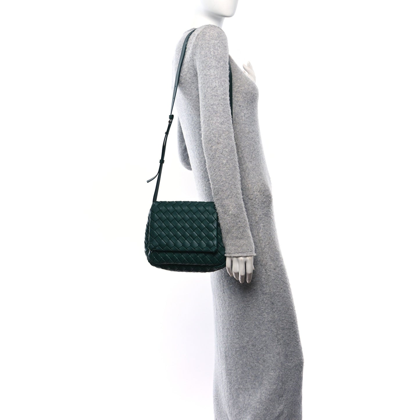 Nappa Intrecciato Small Cobble Messenger Bag Emerald Green