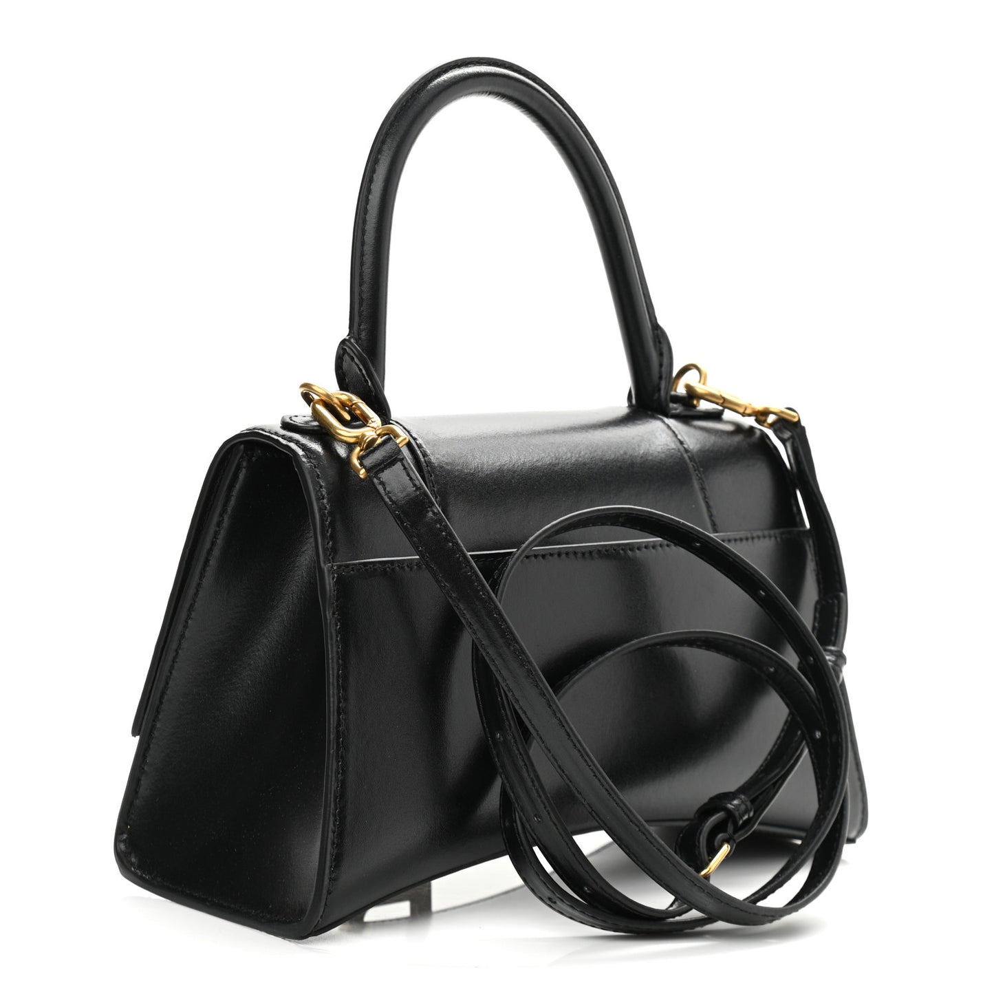 Shiny Box Calfskin Small Hourglass Top Handle Bag Black