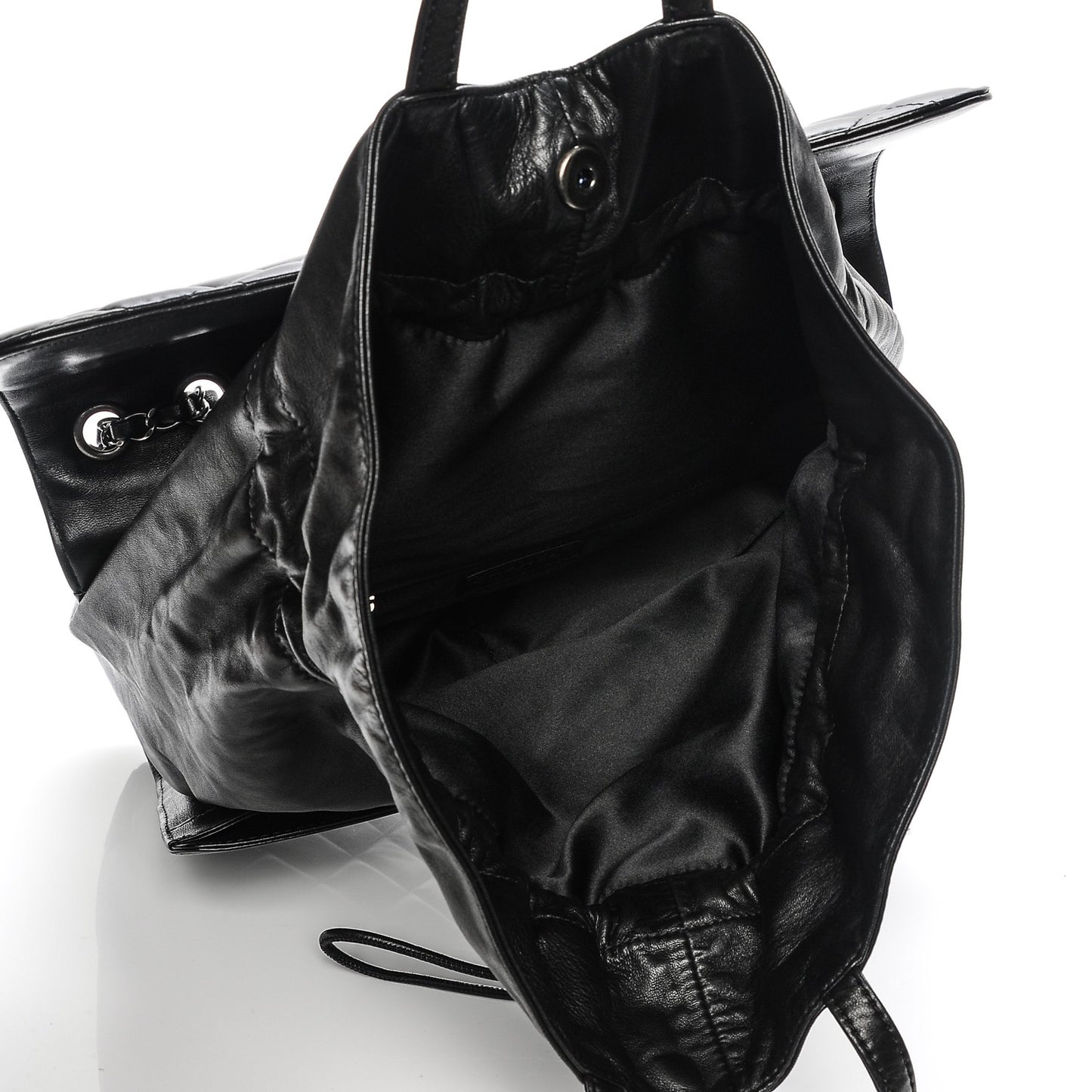 Lambskin Quilted Jumbo Grocery By Chanel Drawstring Shopping Bag Black