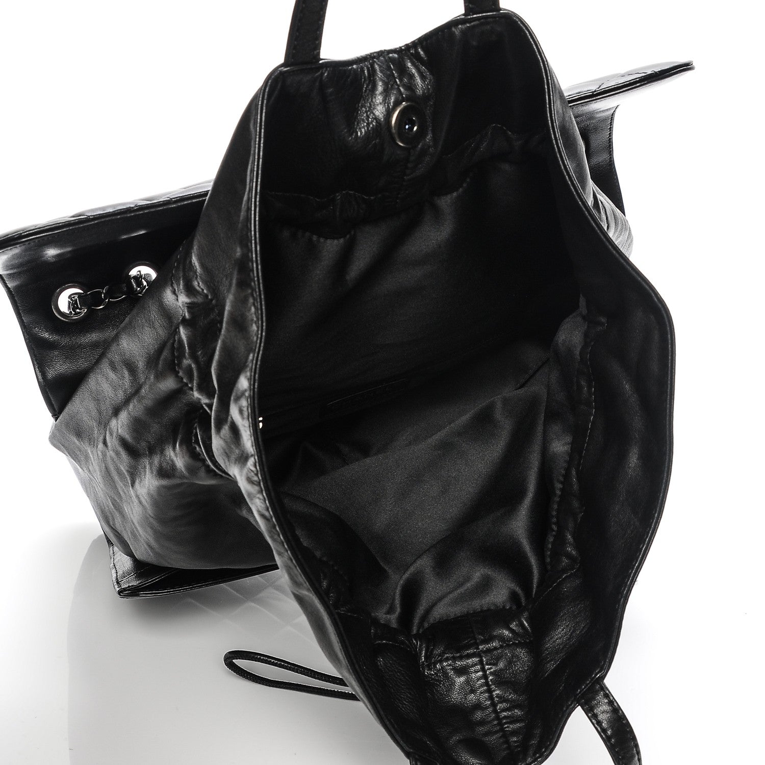 Chanel Lambskin Quilted Jumbo Grocery By Chanel Drawstring Shopping Bag Black 5 of 8