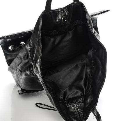 Chanel Lambskin Quilted Jumbo Grocery By Chanel Drawstring Shopping Bag Black 5 of 8