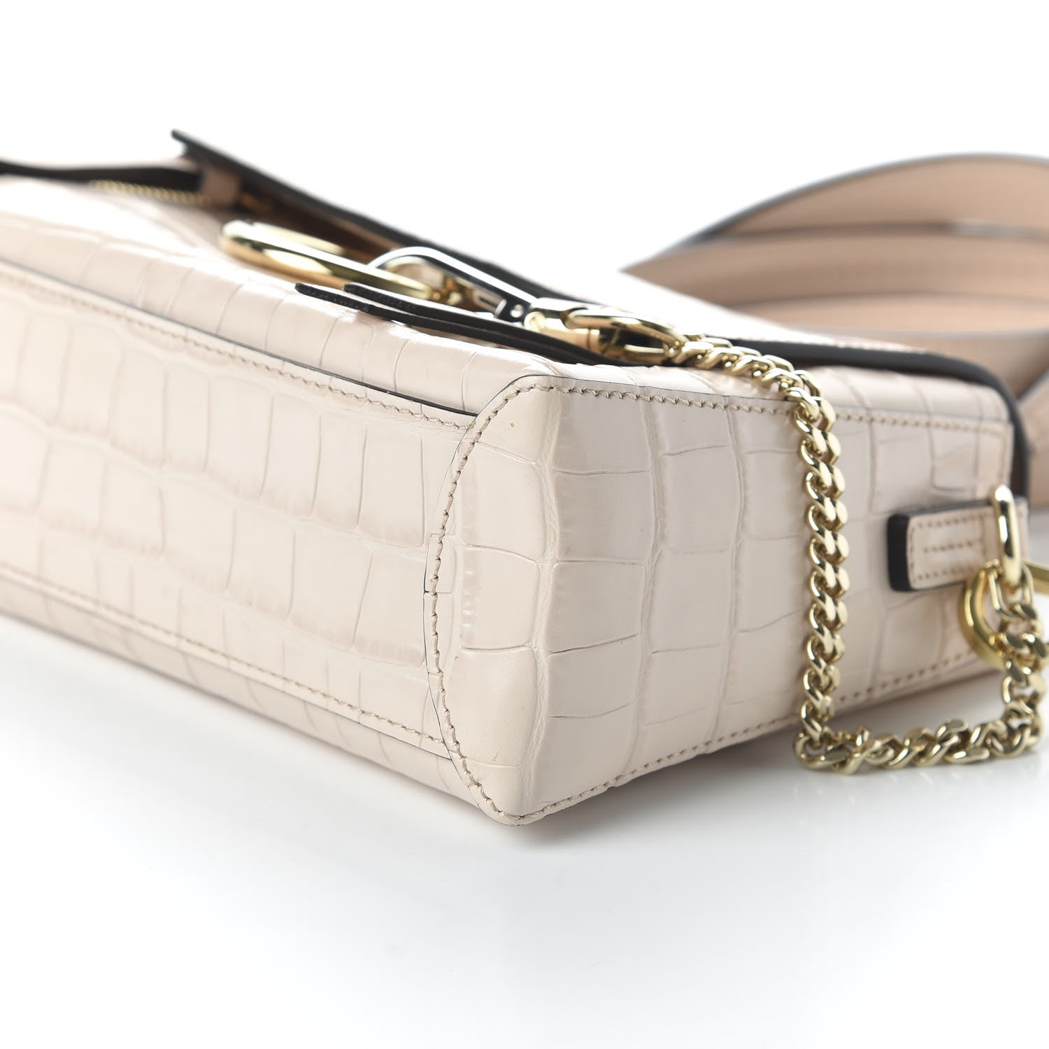 Chloe Calfskin Crocodile Embossed Mini Faye Day Shoulder Bag Cement Pink 7 of 11