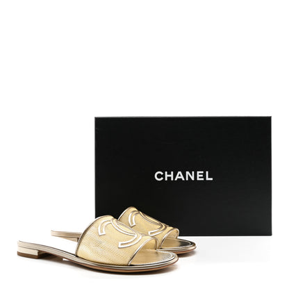 Chanel Glitter Mesh Patent Calfskin CC Mules 37.5 Gold 8 of 8
