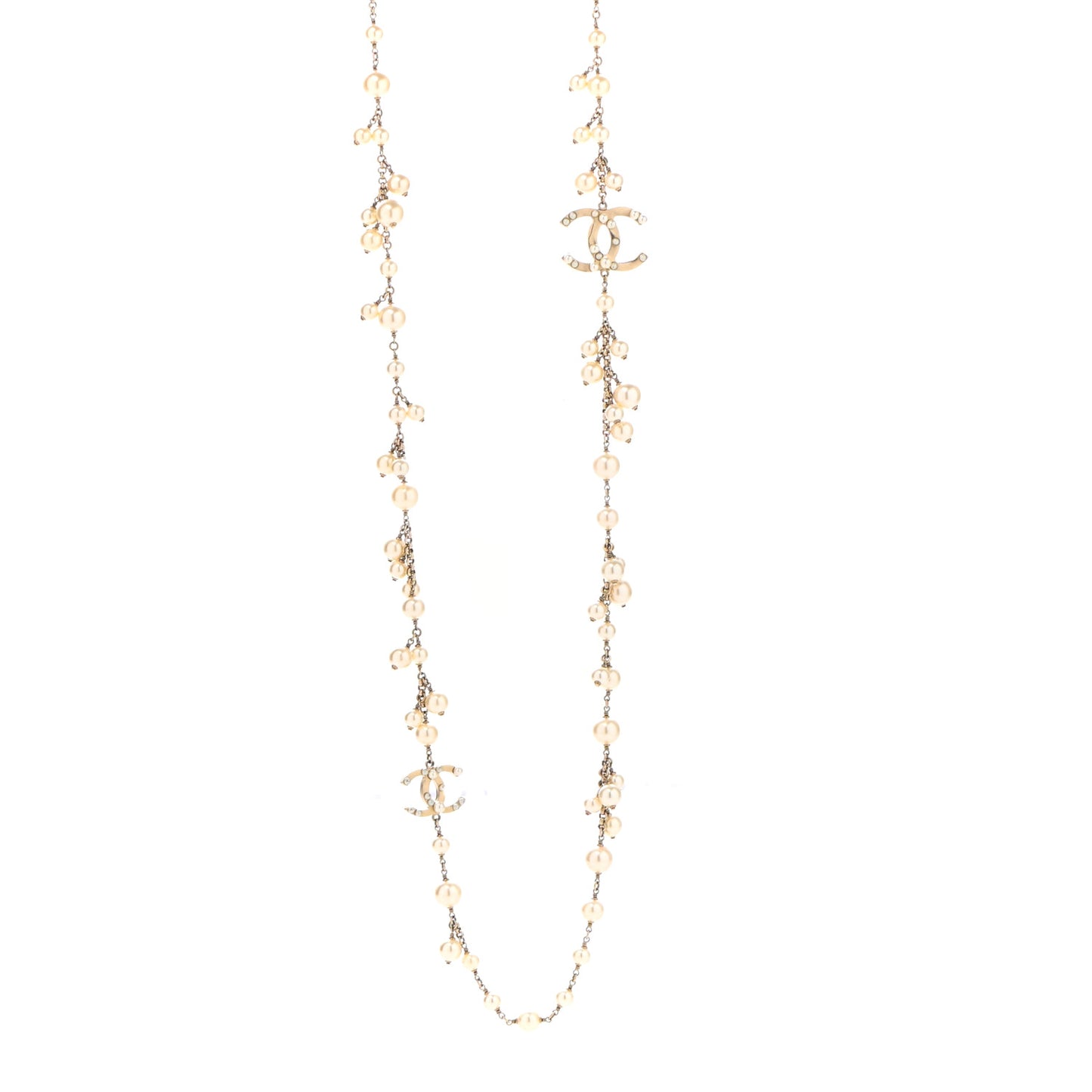 Graduated Pearl CC Long Necklace Gold