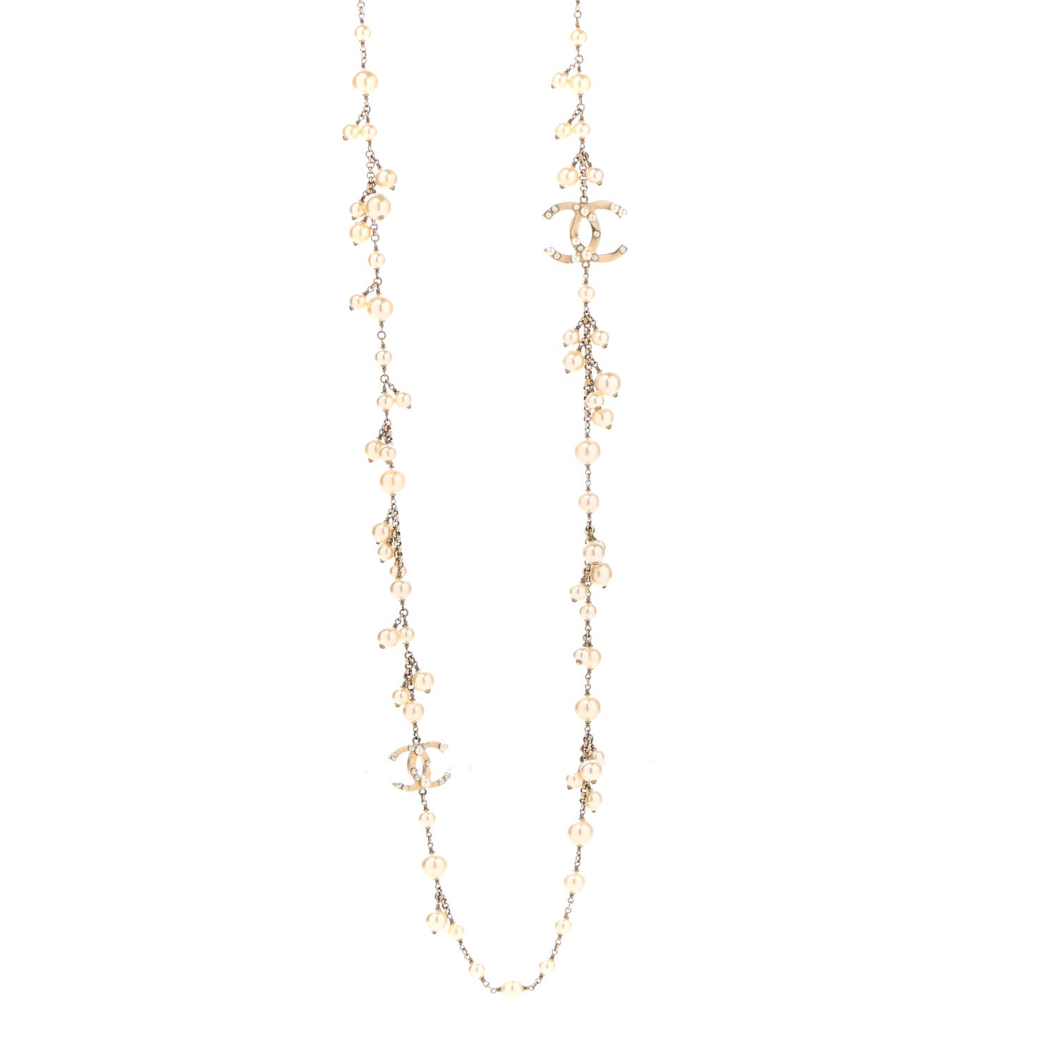 Chanel Graduated Pearl CC Long Necklace Gold 1 of 6