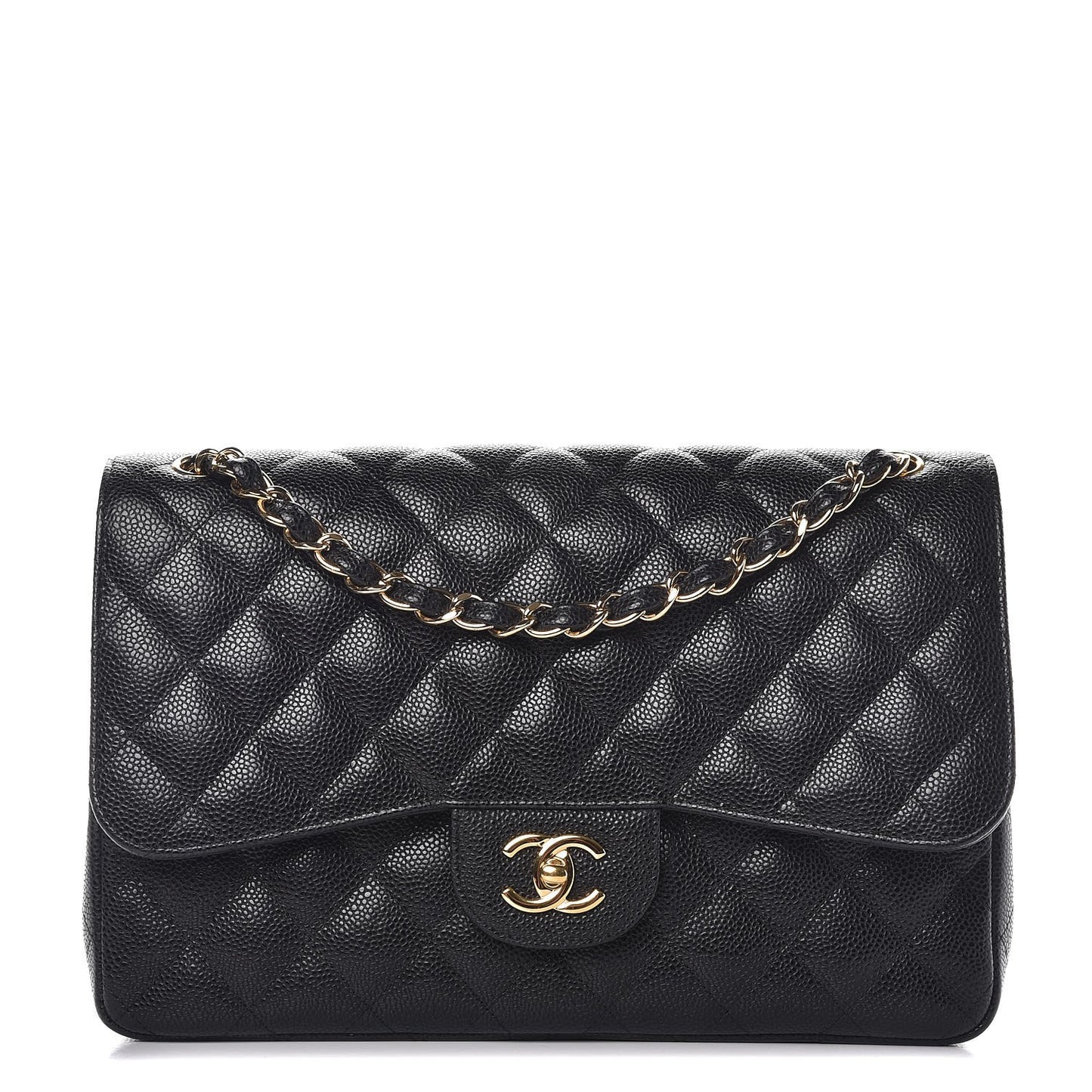 Caviar Quilted Jumbo Double Flap Black