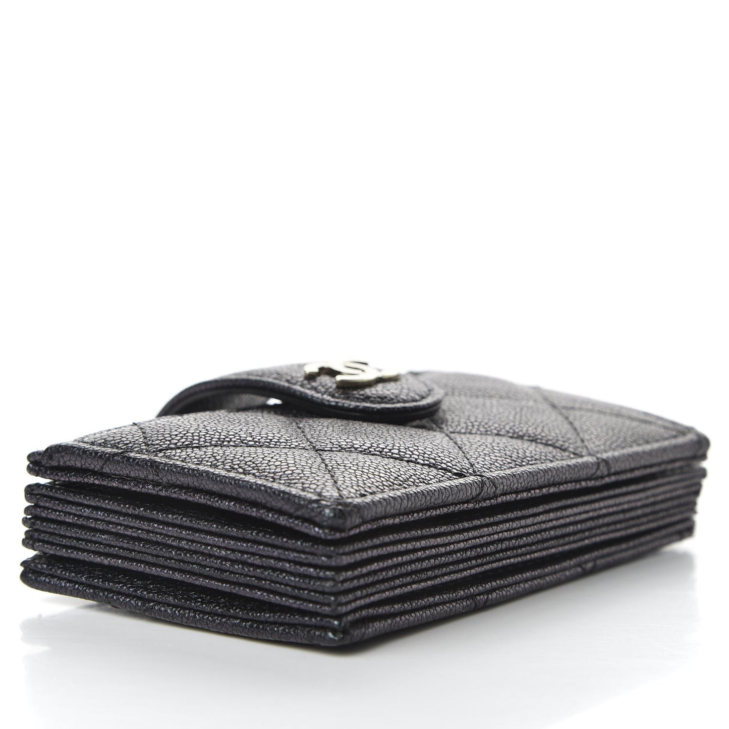 Iridescent Caviar Quilted Gusseted Card Holder Black