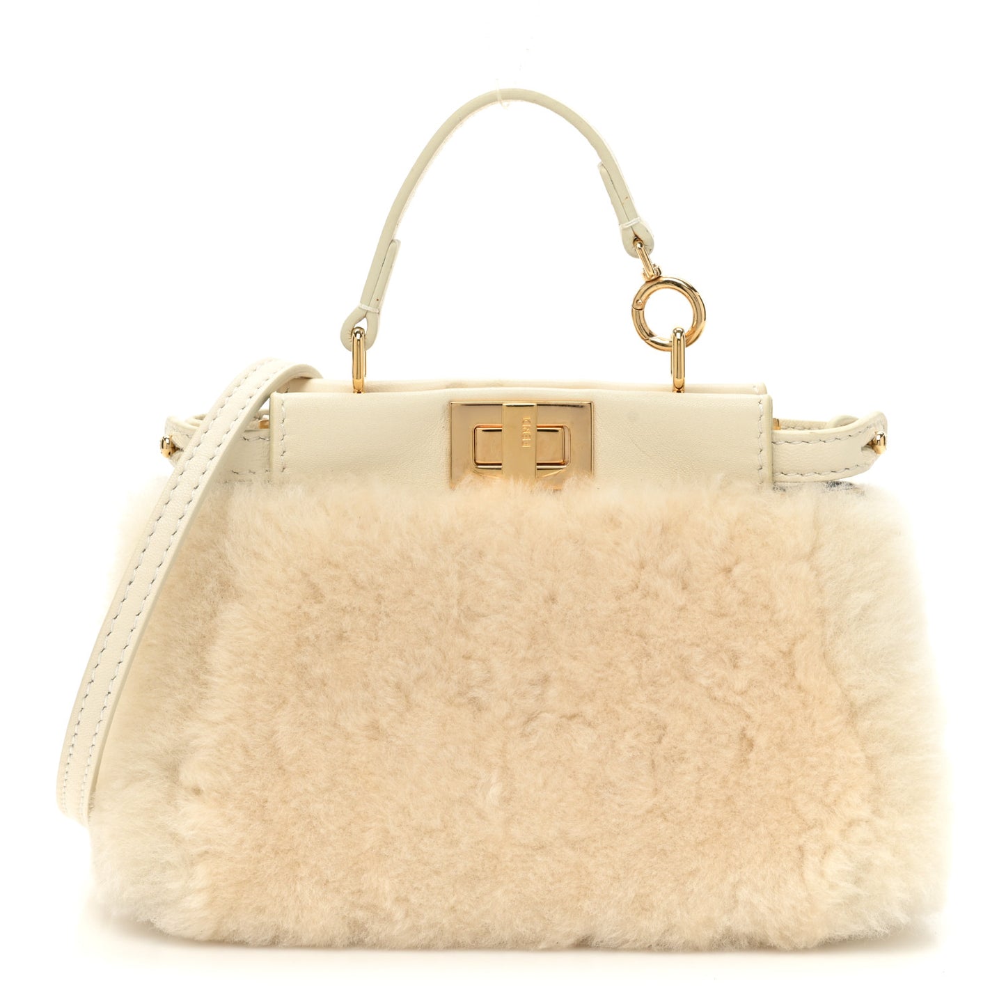 Shearling Shiny Nappa Micro Peekaboo Iconic Satchel White
