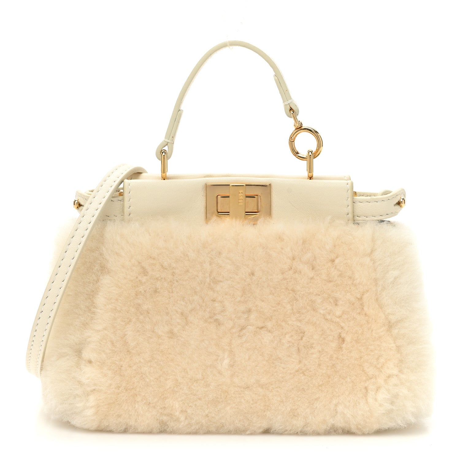 Fendi Shearling Shiny Nappa Micro Peekaboo Iconic Satchel White 1 of 13