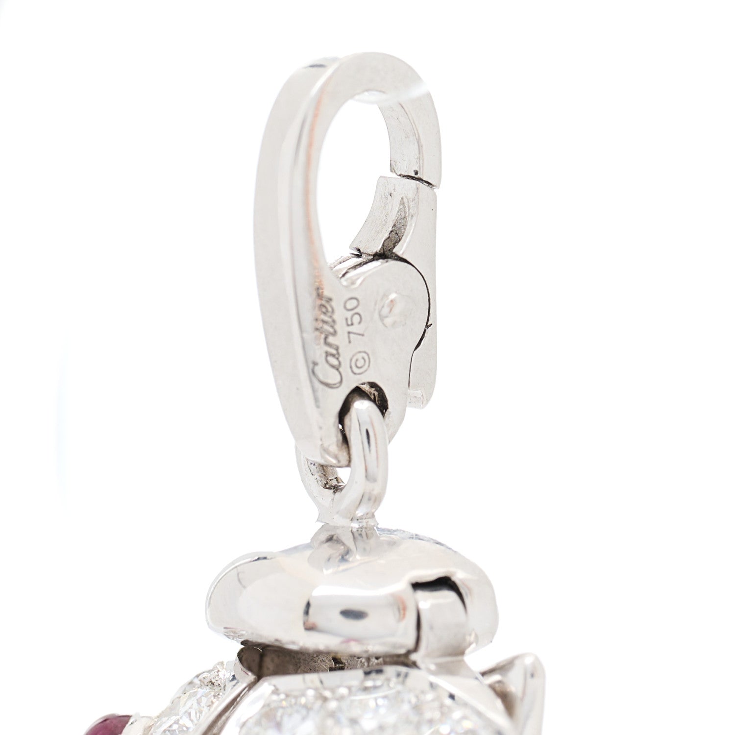 Cartier 18K White Gold Diamond Ruby Ladybug Charm 6 of 6