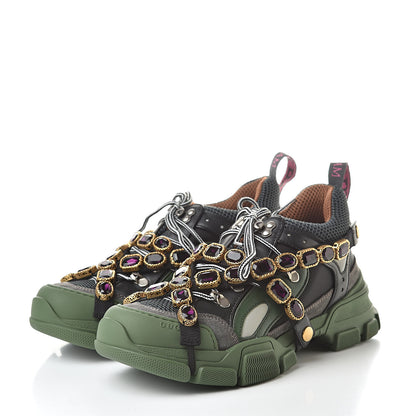 Gucci X SEGA Mesh Suede Calfskin Removable Crystals Flashtrek Sneakers 39.5 Loess Black Olive Green 3 of 9