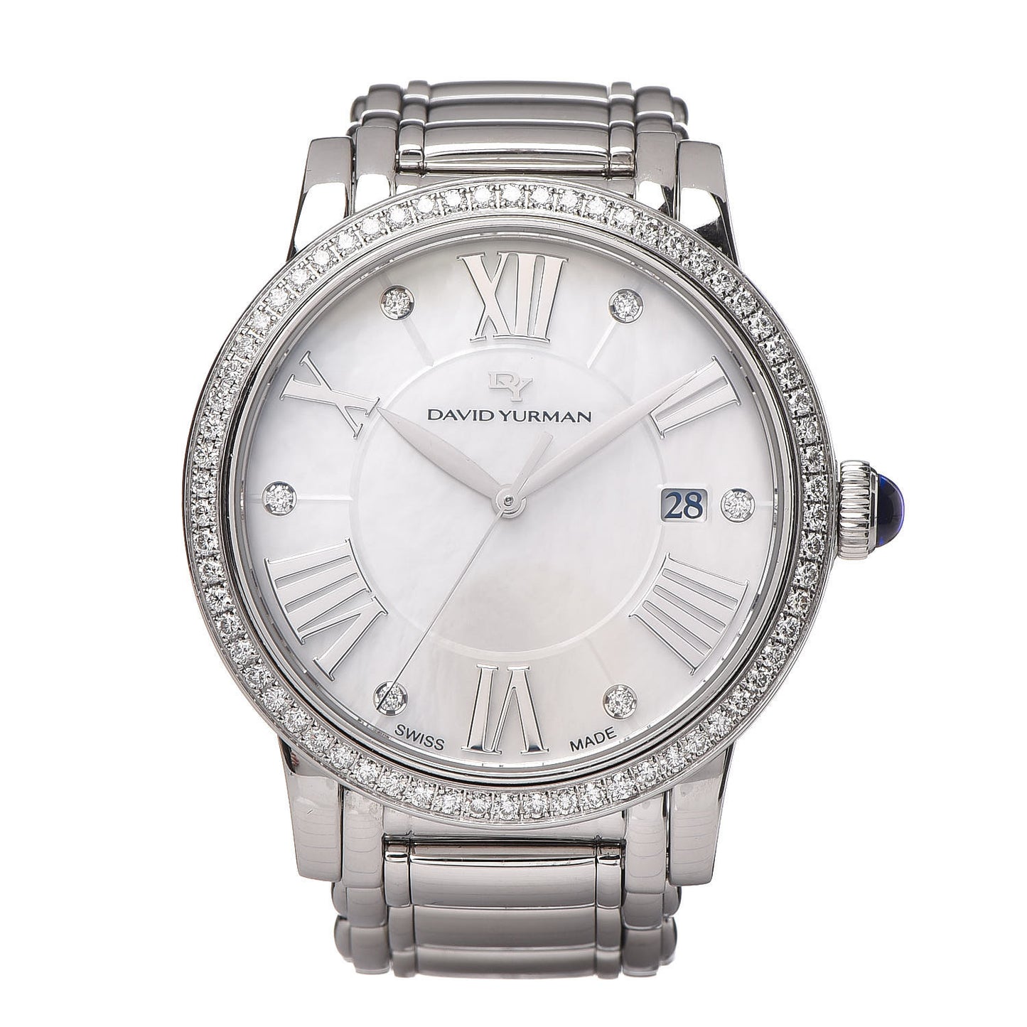 Stainless Steel Diamond Bezel Mother of Pearl 38mm Classic Quartz Watch
