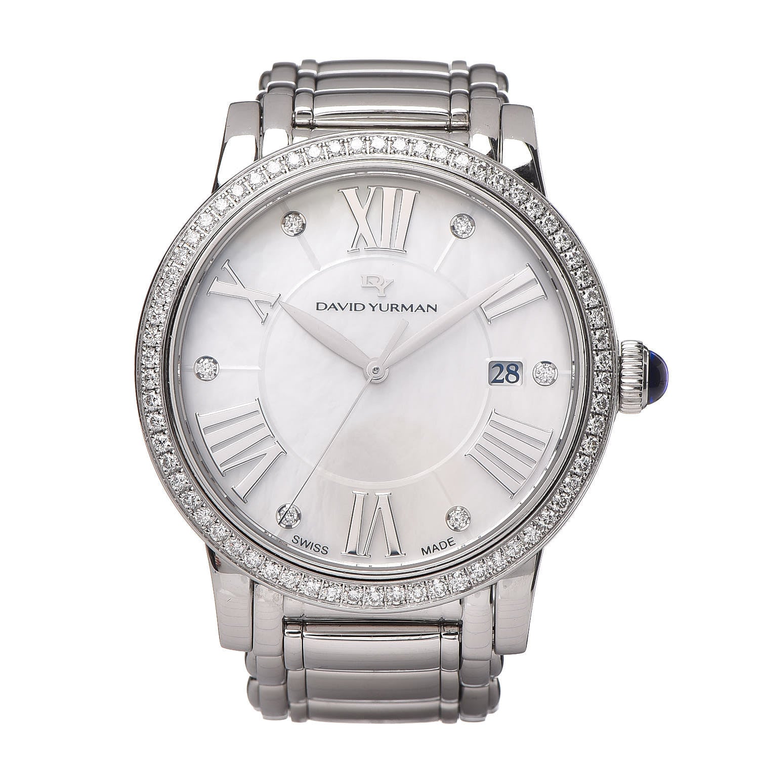 David Yurman Stainless Steel Diamond Bezel Mother of Pearl 38mm Classic Quartz Watch 1 of 8