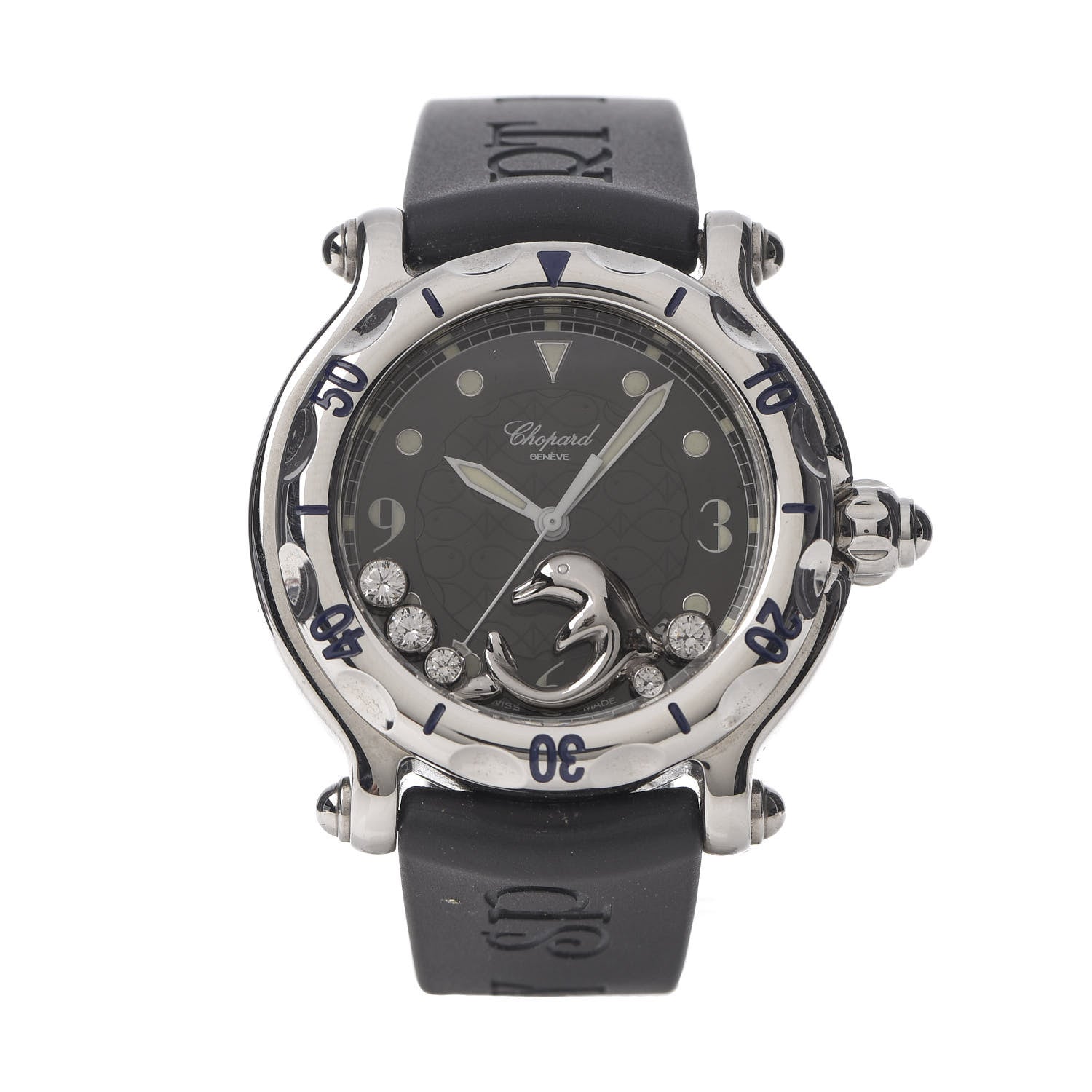 Chopard Stainless Steel Rubber 5 Diamond 38mm Happy Sport Dolphin Quartz Watch Black 1 of 9