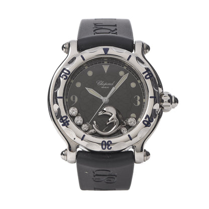 Chopard Stainless Steel Rubber 5 Diamond 38mm Happy Sport Dolphin Quartz Watch Black 1 of 9