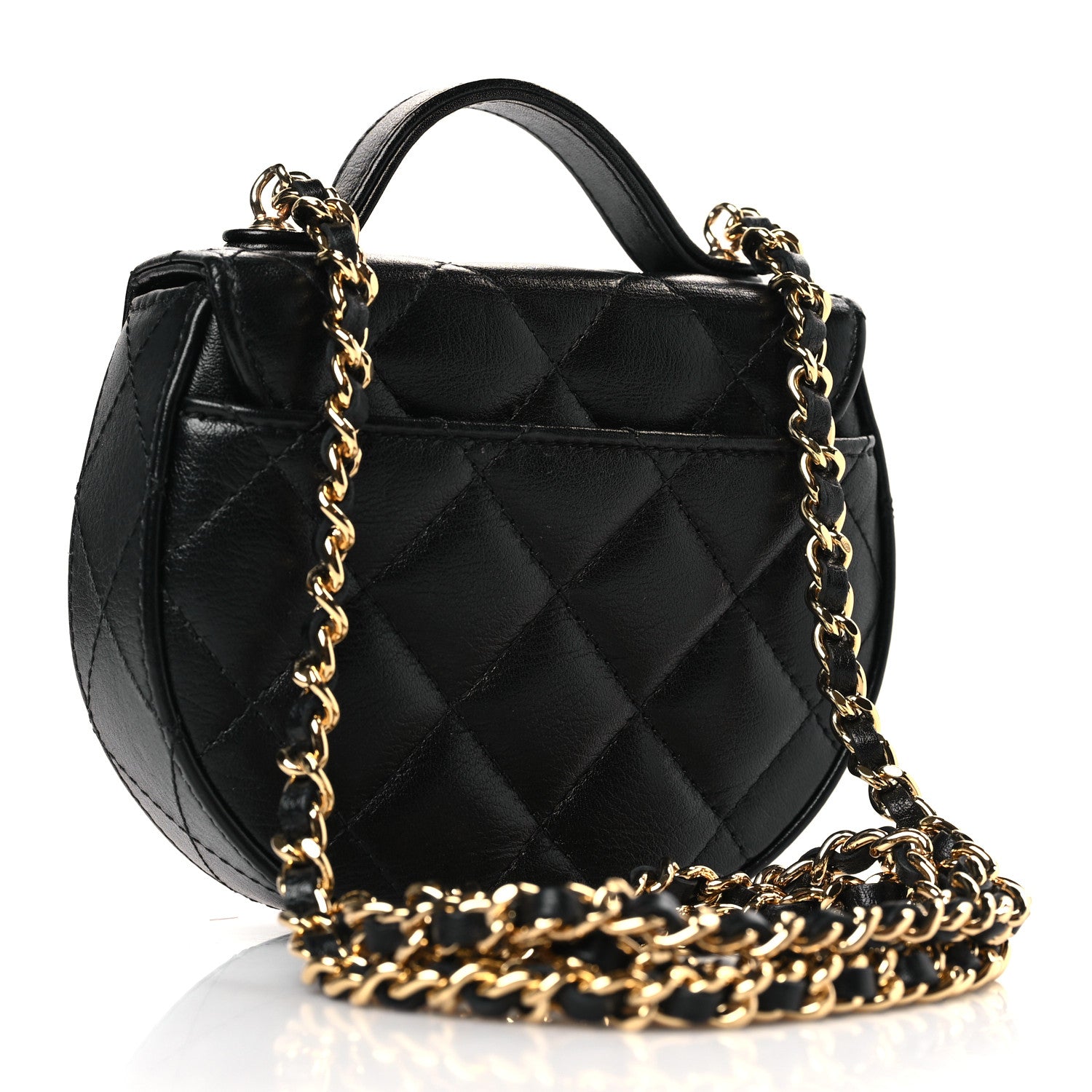 Chanel Shiny Aged Calfskin Quilted Mini Top Handle Clutch With Chain Black 3 of 9