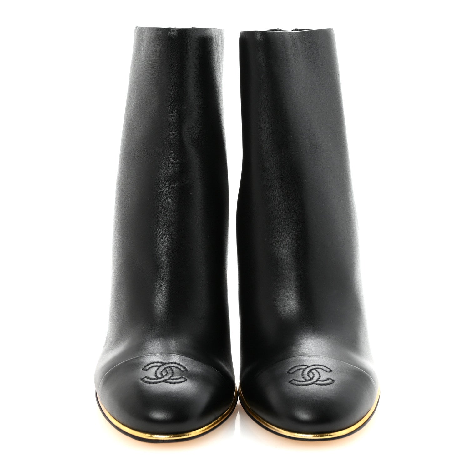 Chanel Lambskin Cap Toe Wedge Ankle Boots 38 Black 3 of 10
