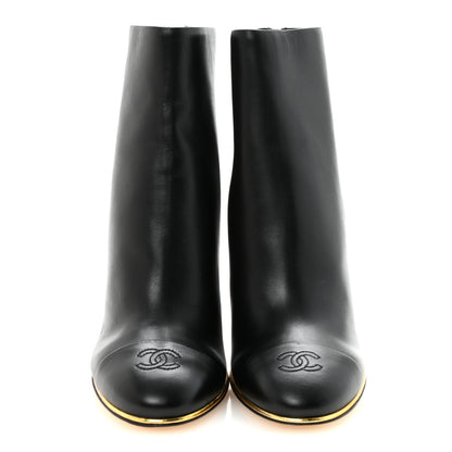 Chanel Lambskin Cap Toe Wedge Ankle Boots 38 Black 3 of 10