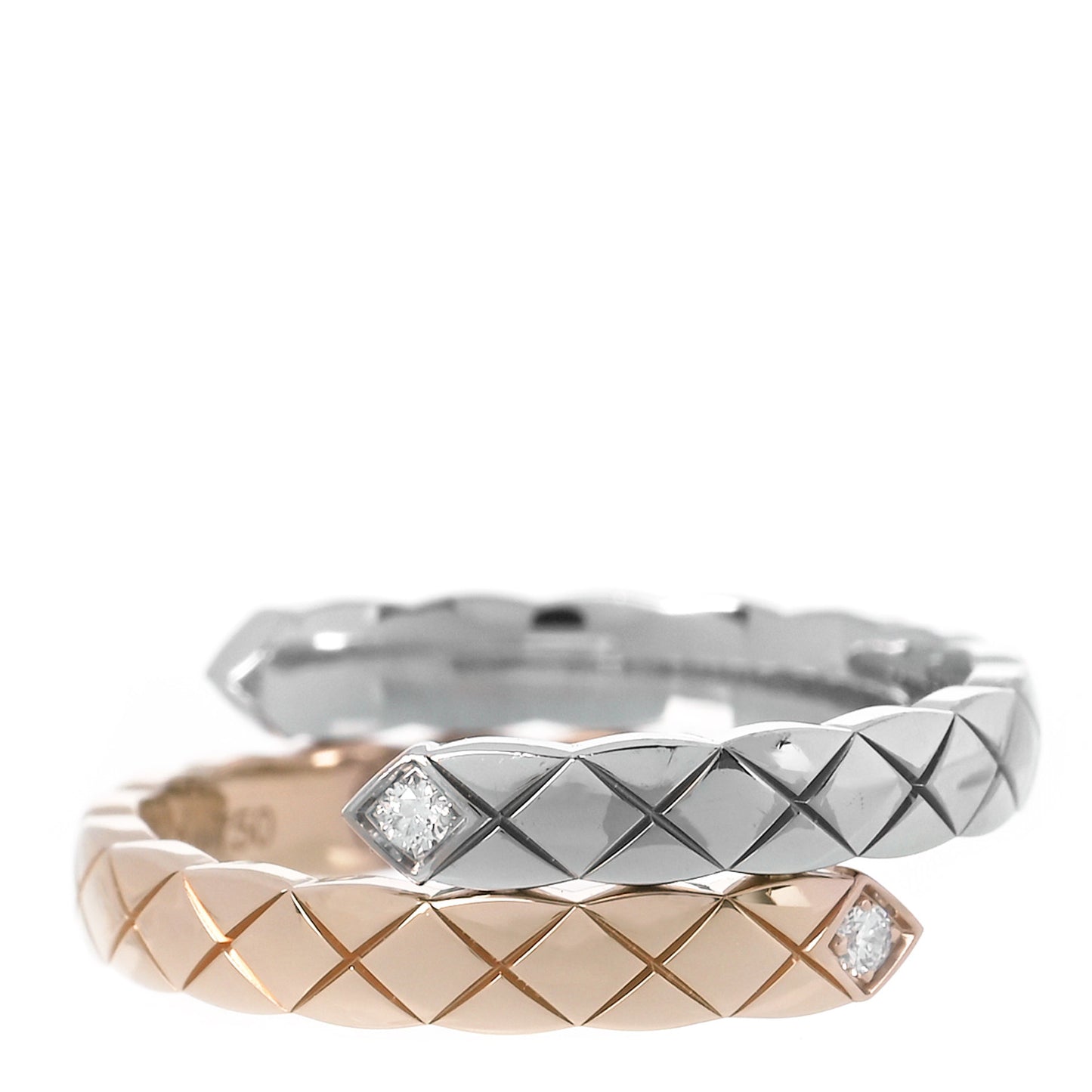 18K White Beige Gold Diamond Coco Crush Toi et Moi Ring 55 7.25