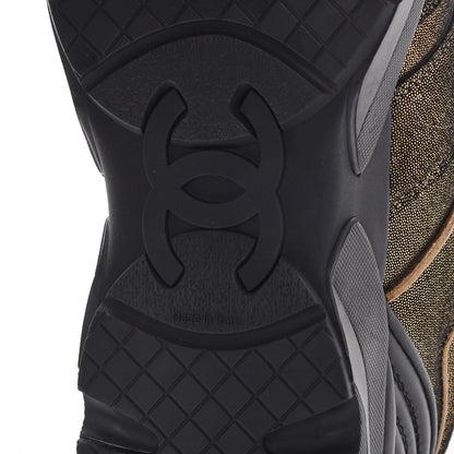 Chanel Metallic Fabric Calfskin Womens CC Sneakers 36 Golden Brown 8 of 9