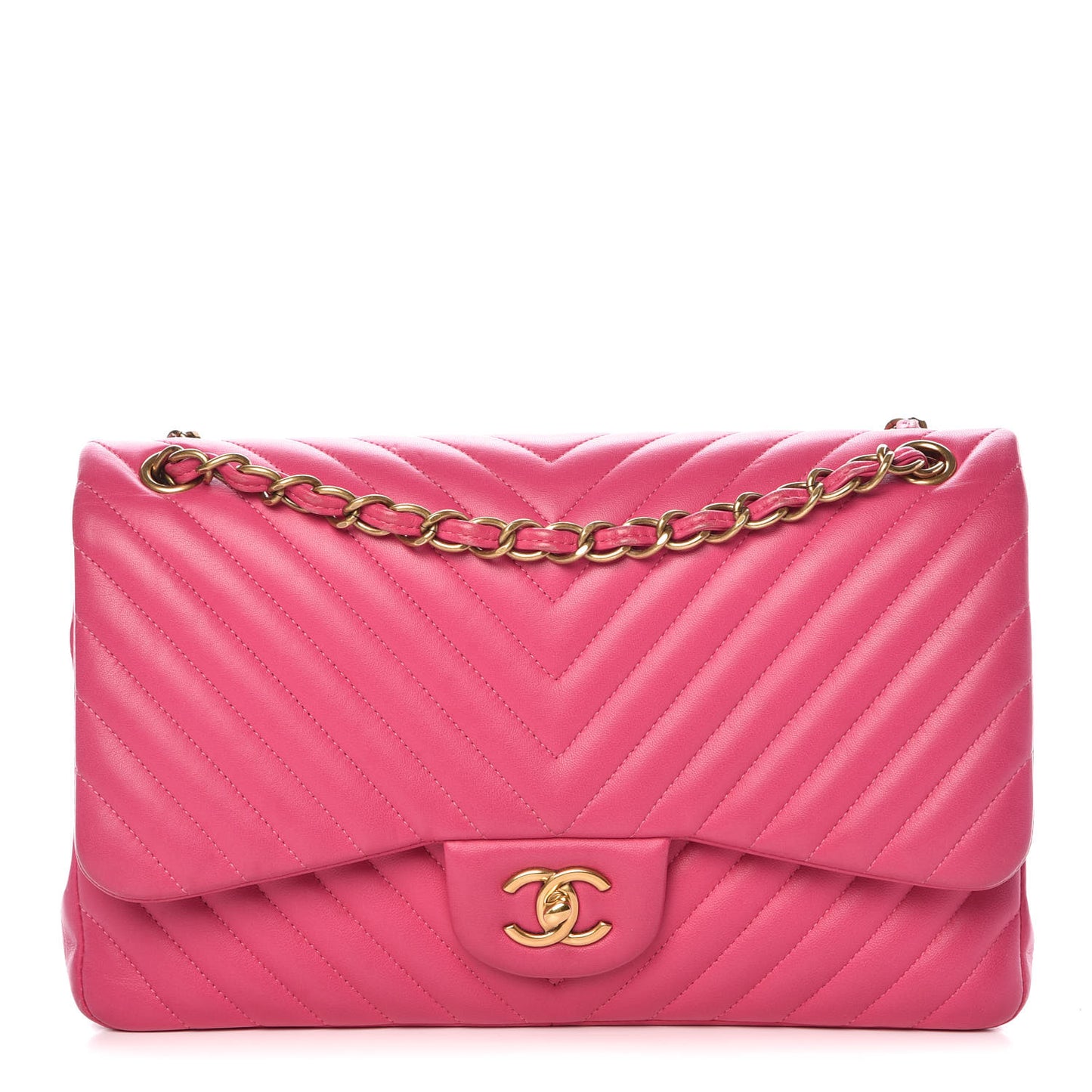 Lambskin Chevron Quilted Jumbo Double Flap Pink