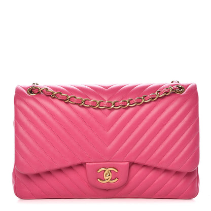 Chanel Lambskin Chevron Quilted Jumbo Double Flap Pink 1 of 17