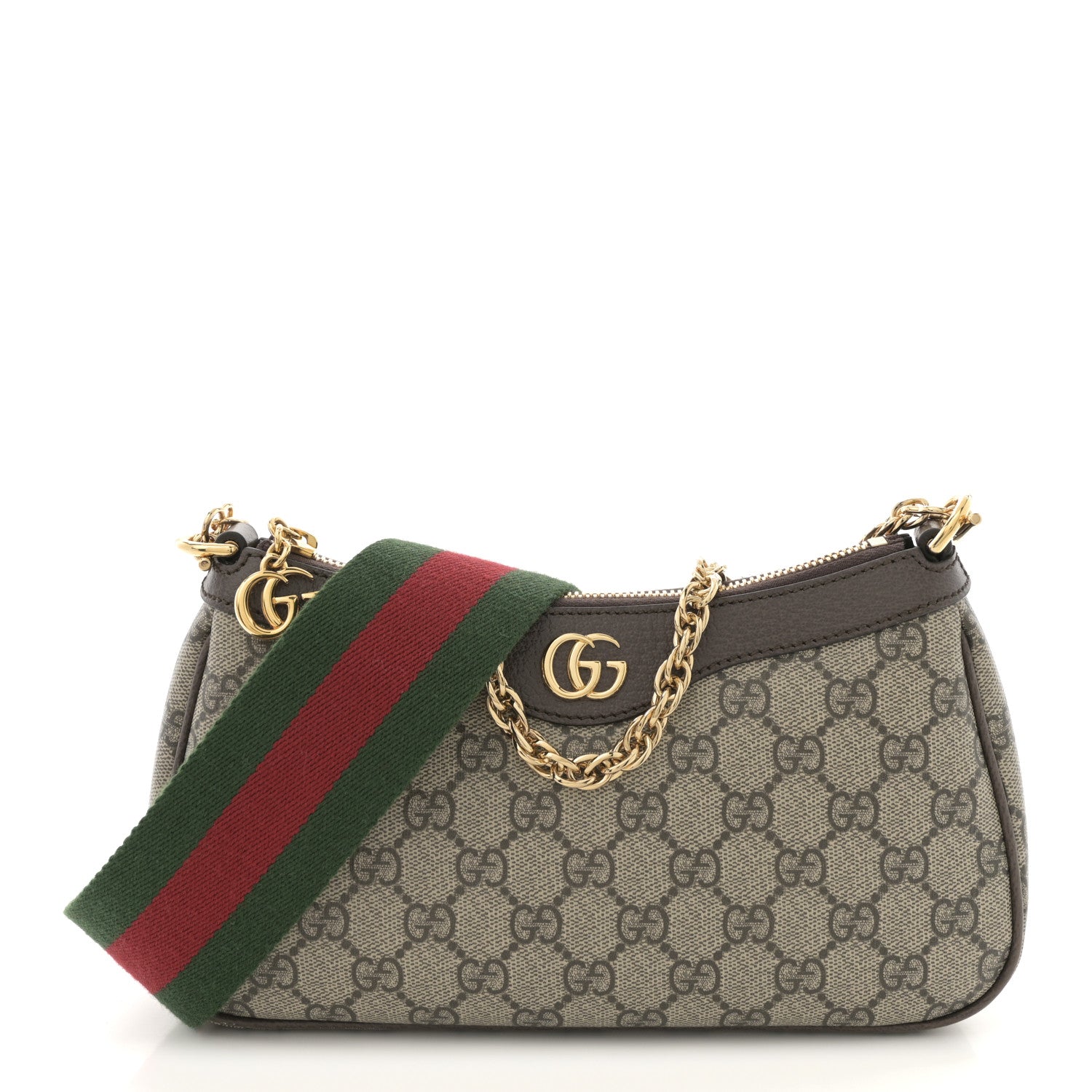 Gucci GG Supreme Monogram Textured Dollar Calfskin Web Small Ophidia GG Handbag Beige Ebony New Acero 1 of 10