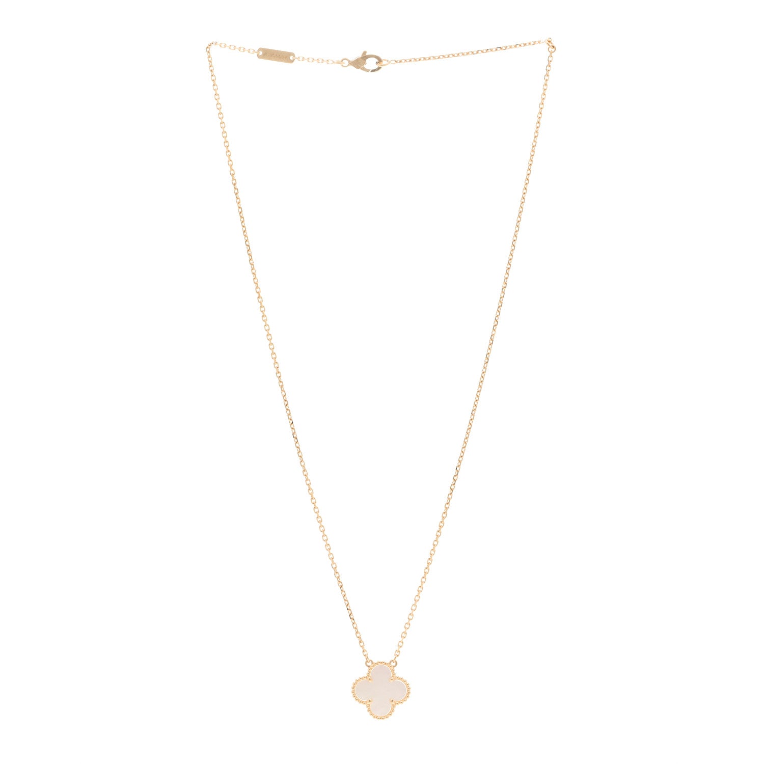 Van Cleef & Arpels 18K Yellow Gold Mother of Pearl Vintage Alhambra Pendant Necklace 3 of 5