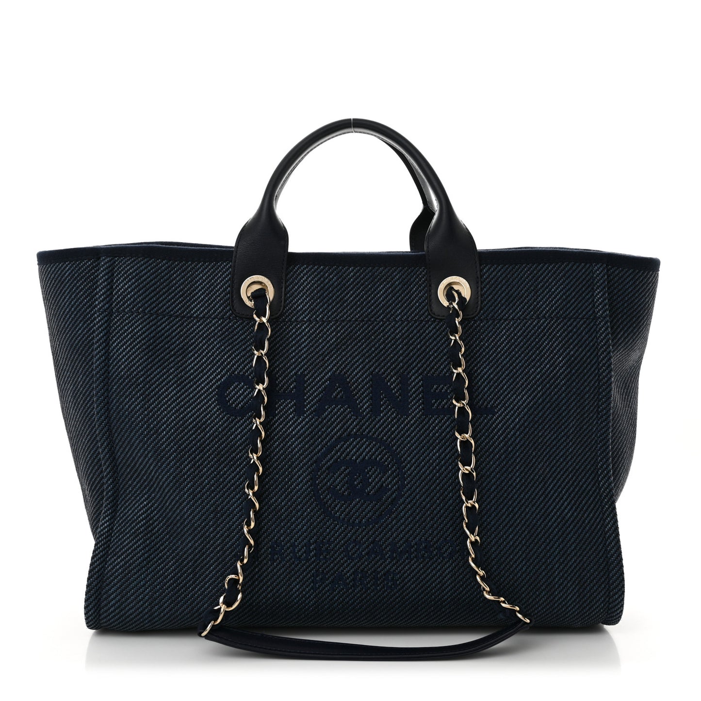Mixed Fibers Calfskin Medium Deauville Tote Navy Blue