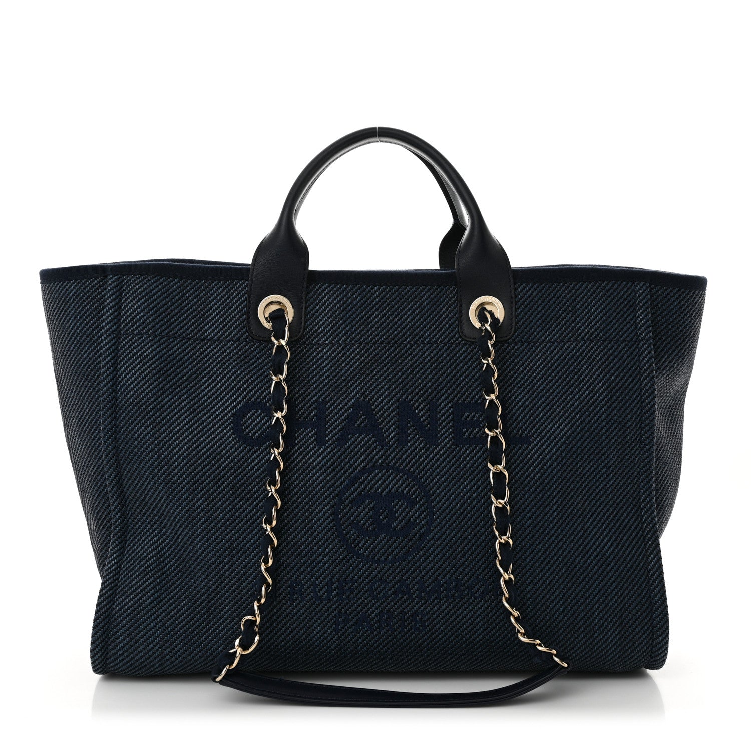 Chanel Mixed Fibers Calfskin Medium Deauville Tote Navy Blue 1 of 13