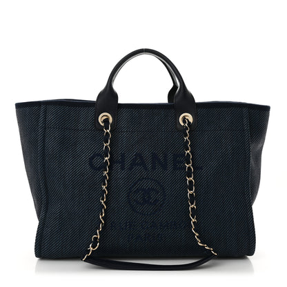 Chanel Mixed Fibers Calfskin Medium Deauville Tote Navy Blue 1 of 13