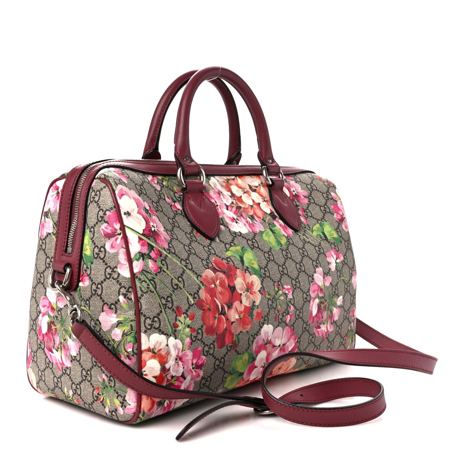 Gucci GG Supreme Monogram Blooms Medium Boston Beige Multicolor Dry Rose 3 of 14