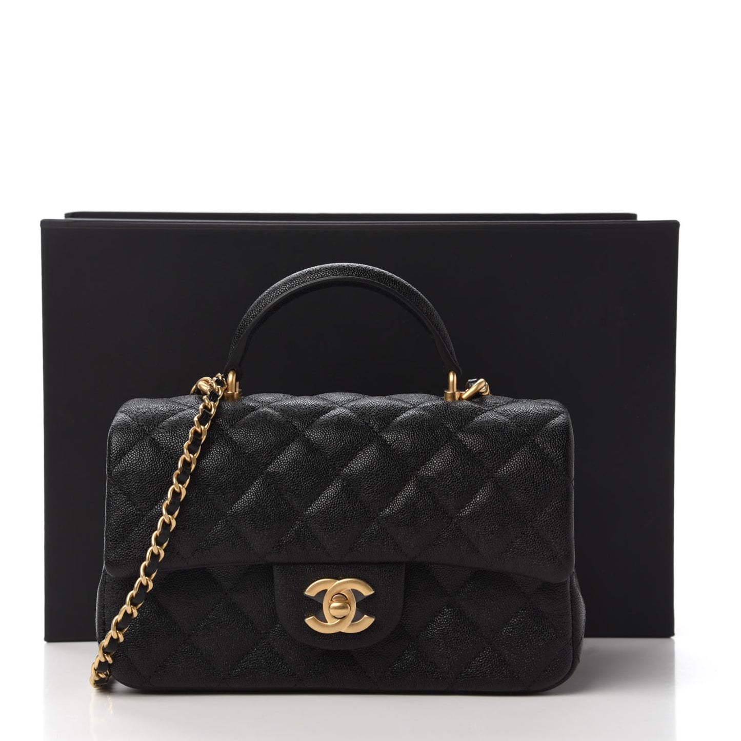 Caviar Quilted Mini Top Handle Rectangular Flap Black