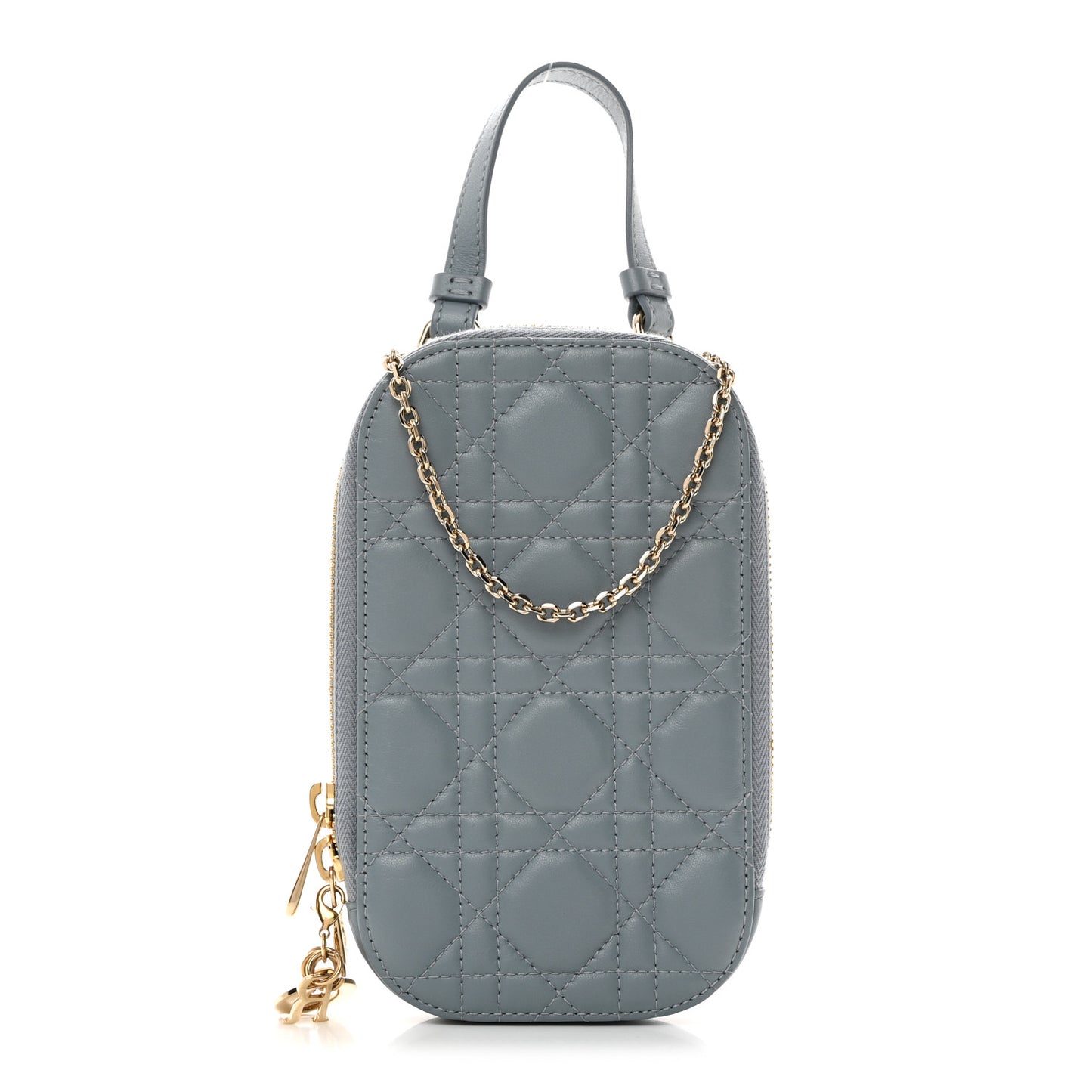 Lambskin Cannage Lady Dior Phone Holder Cloud Blue