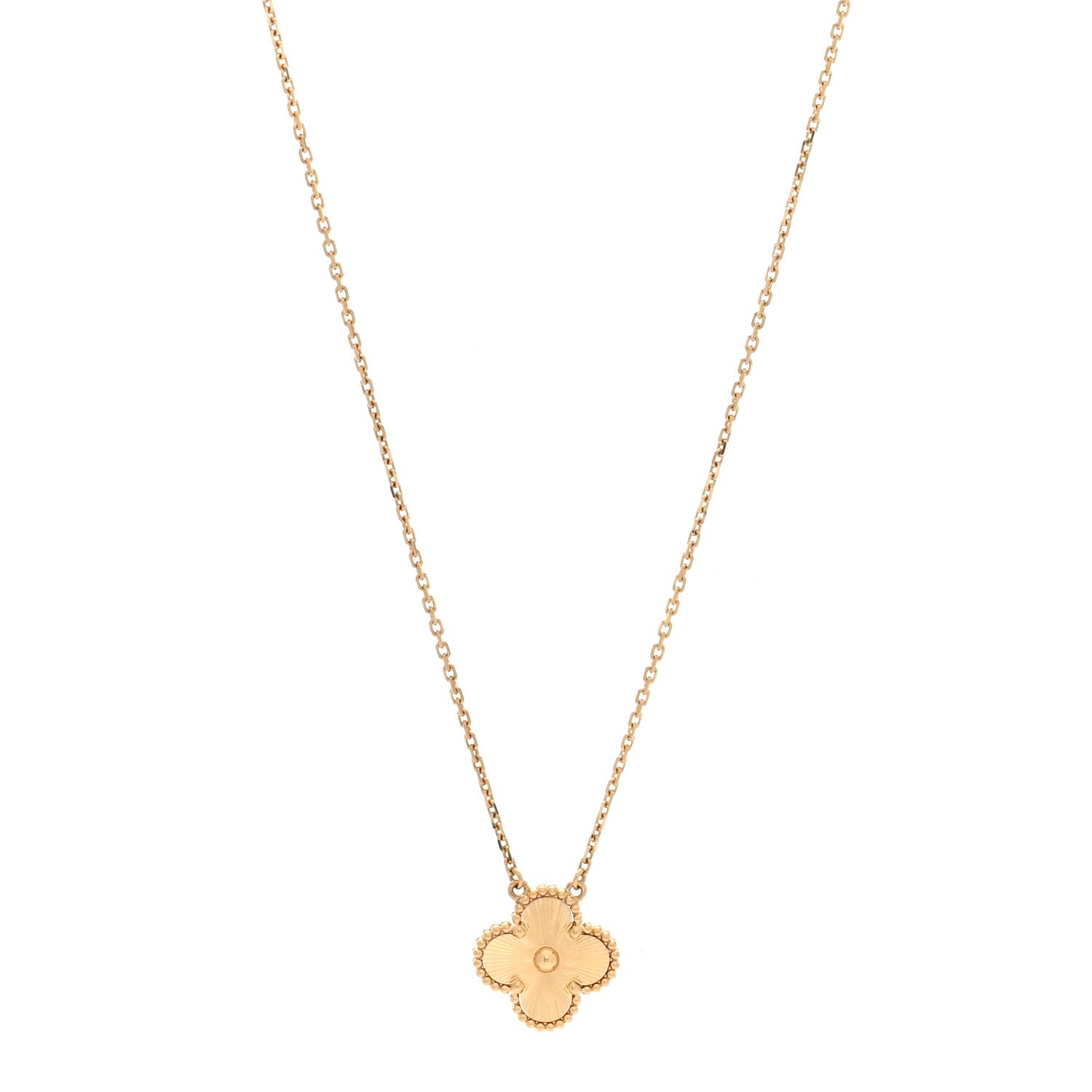 Van Cleef & Arpels 18K Yellow Gold Guilloche Vintage Alhambra Pendant Necklace 1 of 4