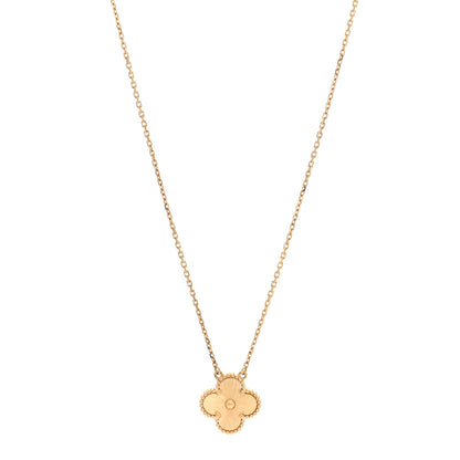Van Cleef & Arpels 18K Yellow Gold Guilloche Vintage Alhambra Pendant Necklace 1 of 4