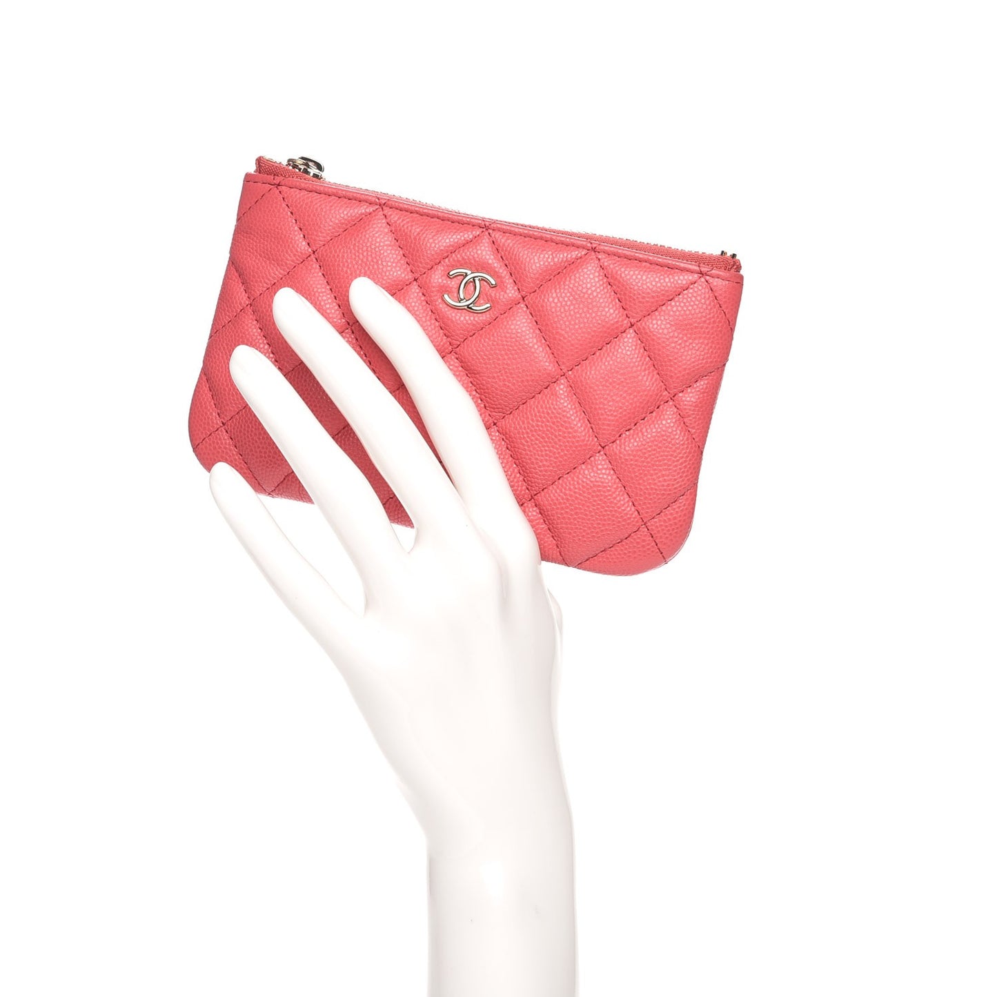 Caviar Quilted Small Cosmetic Case Dark Pink