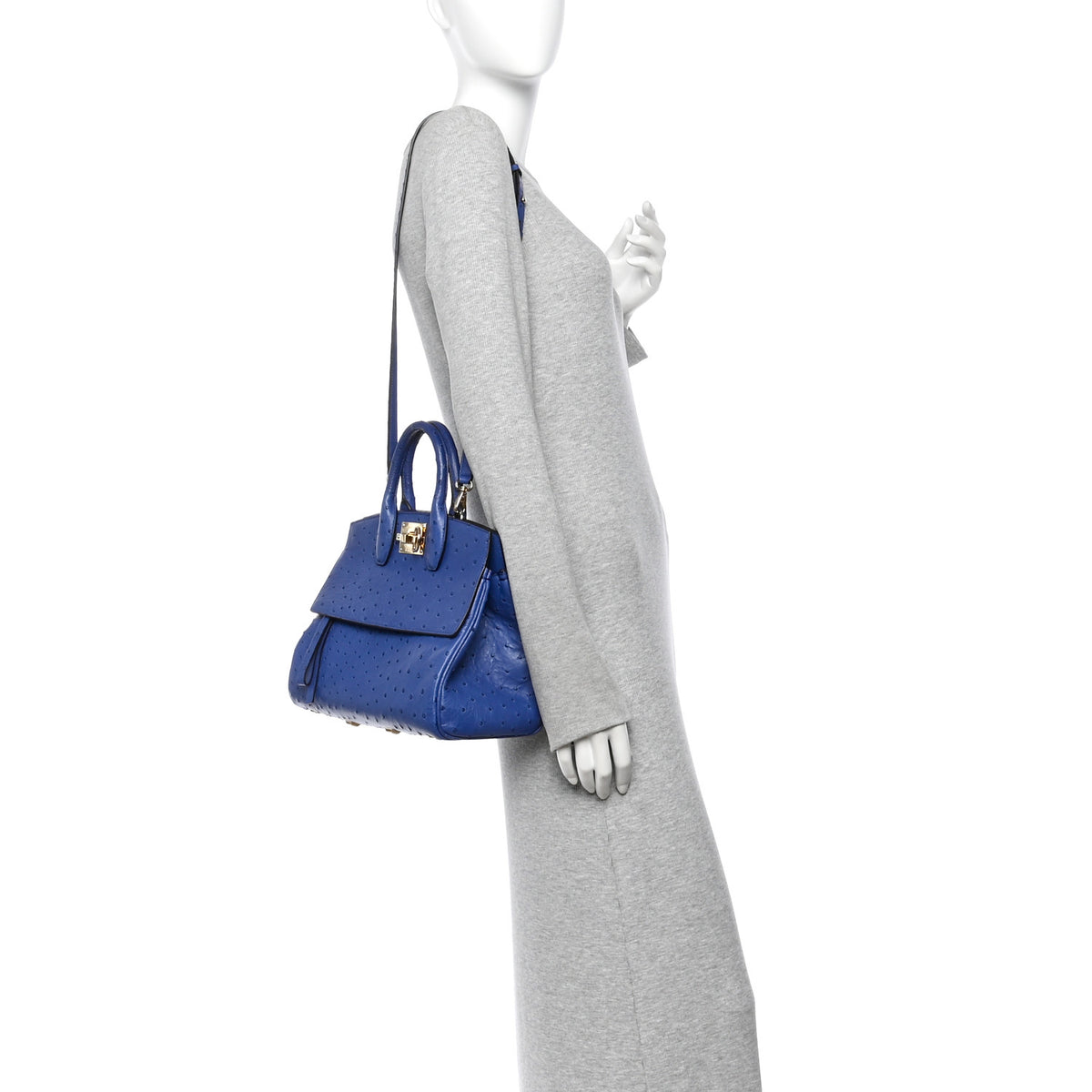 Ostritch Medium Studio Top Handle Bag  Admiral Blue
