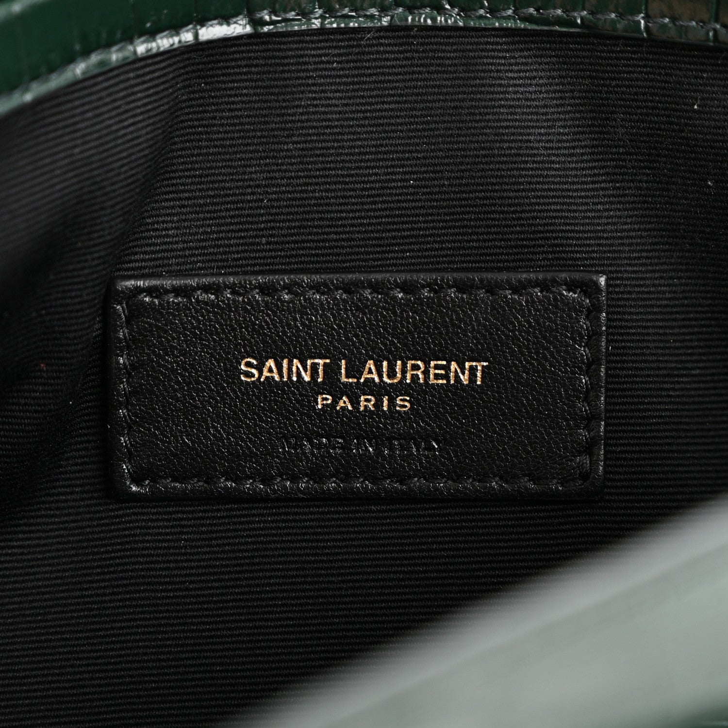 Saint Laurent Calfskin Crocodile Embossed Uptown Monogram Clutch  Dark Mint 6 of 7